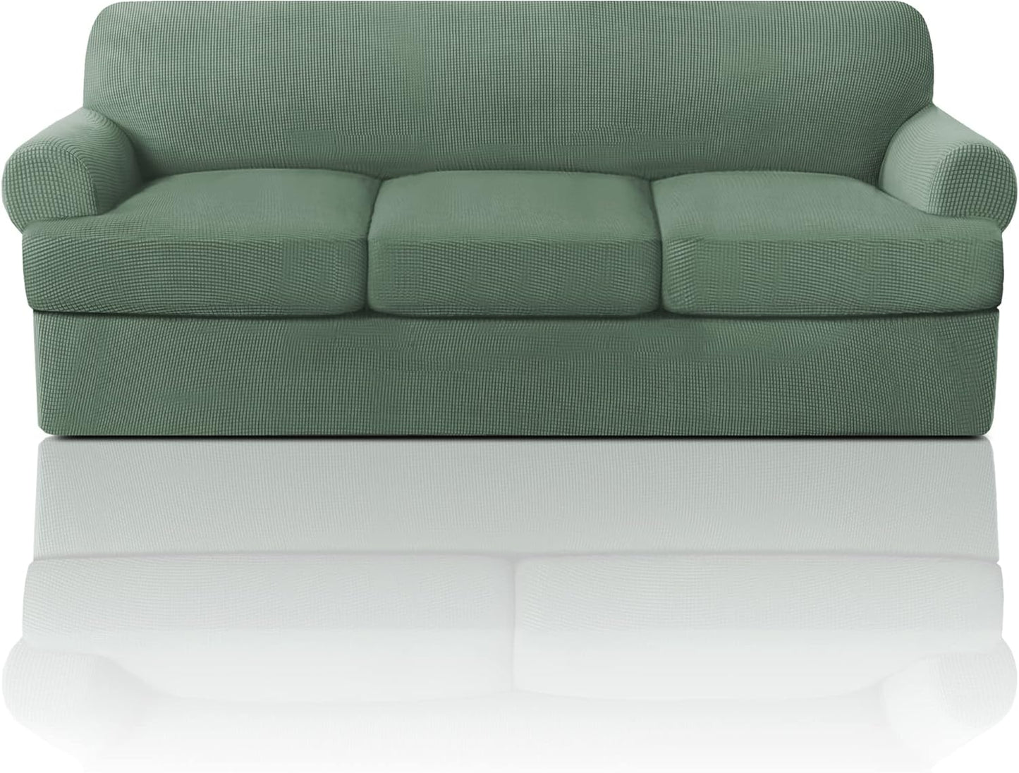 PrinceDeco T Cushion Sofa Slipcover 4 Pieces Sofa Covers for T Cushion Couch Soft Sofa Slip Covers Furniture Protector with 3 Individual T Shape Seat Covers (72"-90"), Island Fossi