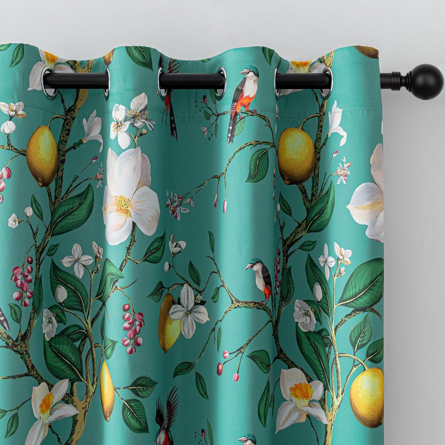 MYSKY HOME Floral Blackout Curtains 84 inch Long for Living Room Vintage French Country Grommet Lemon Hummingbird Patterned Room Darkening Thermal Drapes Bedroom Dining Room, 2 Pcs, 52", Sage Green