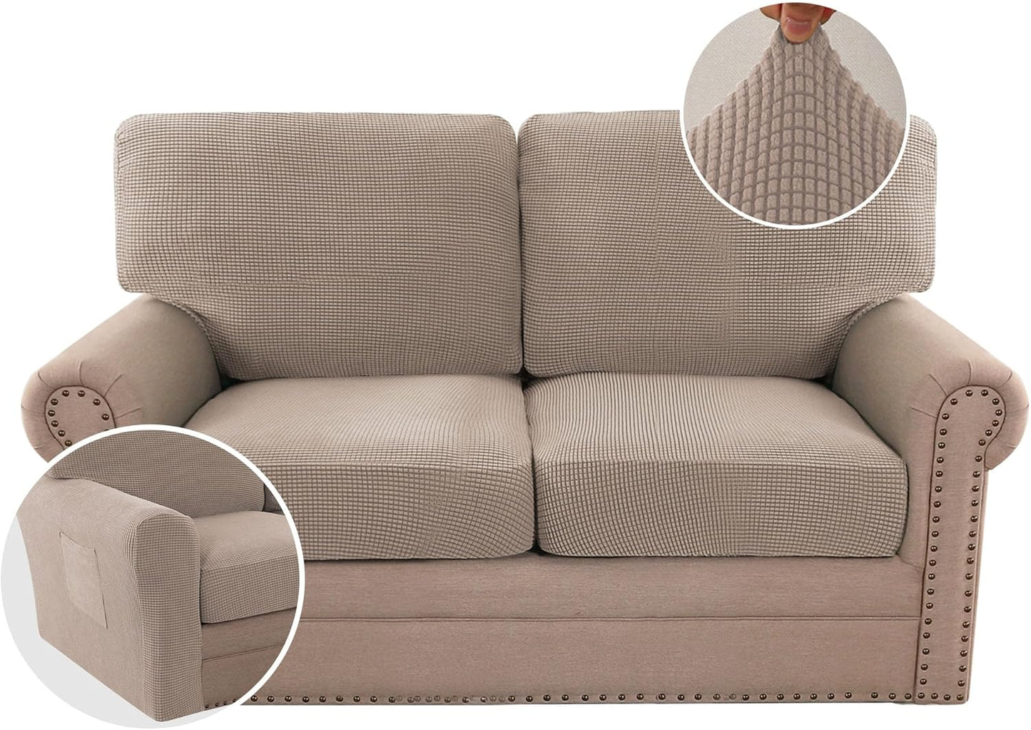 H.VERSAILTEX Multi-Pieces Sofa Covers Stretch Couch Covers Form Fitted Seats and Back Cushions Covers (3 Seat Covers Plus 3 Back Cusion Covers, Bonus 2 Armrest Covers), Grey