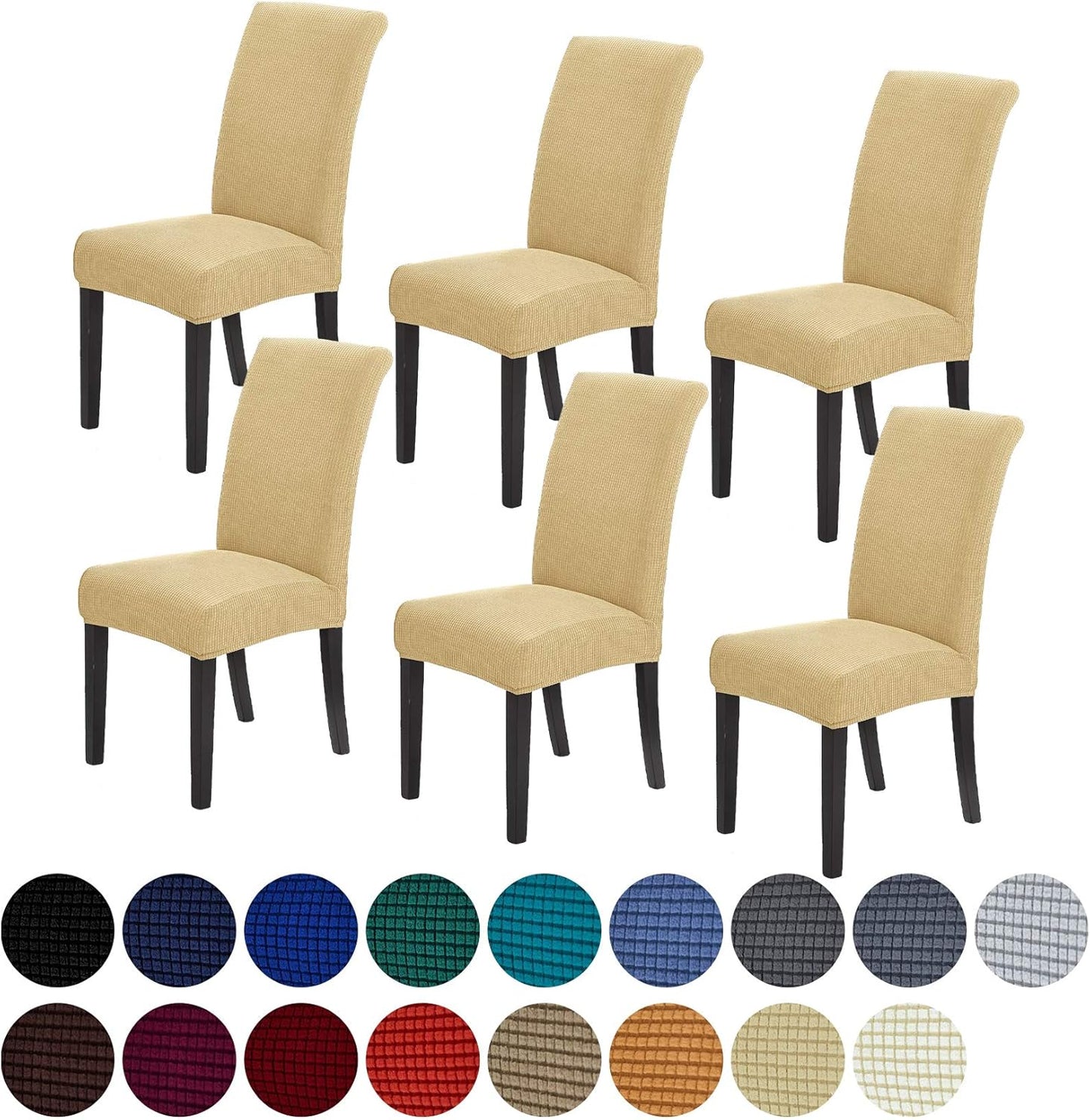 Howhic Stretch Chair Covers for Dining Room Set of 4, Removable Washable Dining Room Chair Covers, Dining Chair Slipcovers Seat Protector, Great for Home and Banquet Decoration (Ivory, 4 Pack)