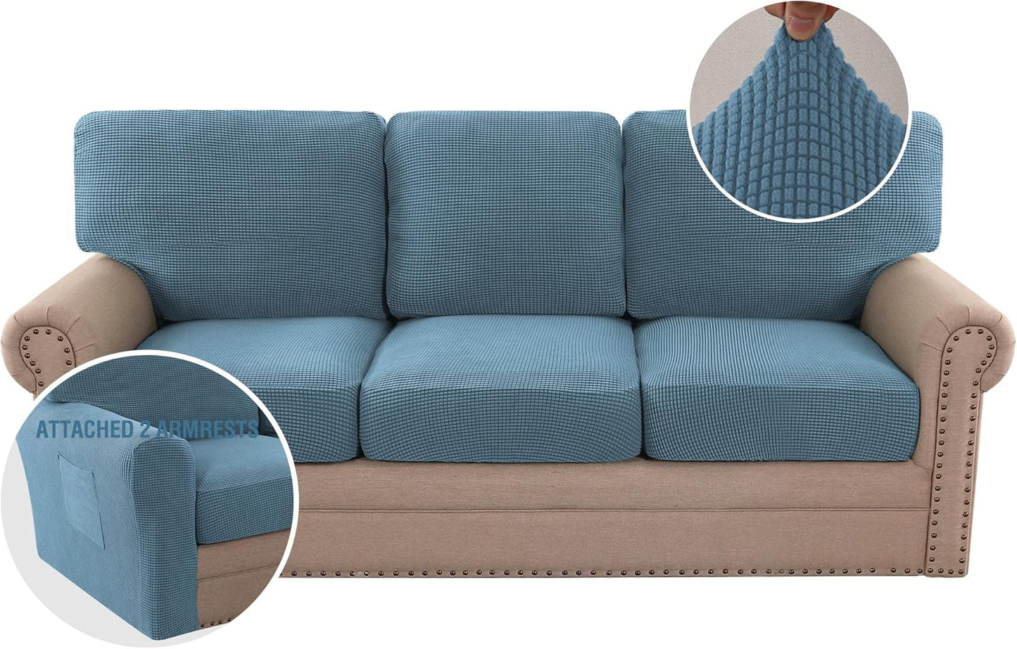 H.VERSAILTEX Multi-Pieces Sofa Covers Stretch Couch Covers Form Fitted Seats and Back Cushions Covers (3 Seat Covers Plus 3 Back Cusion Covers, Bonus 2 Armrest Covers), Grey