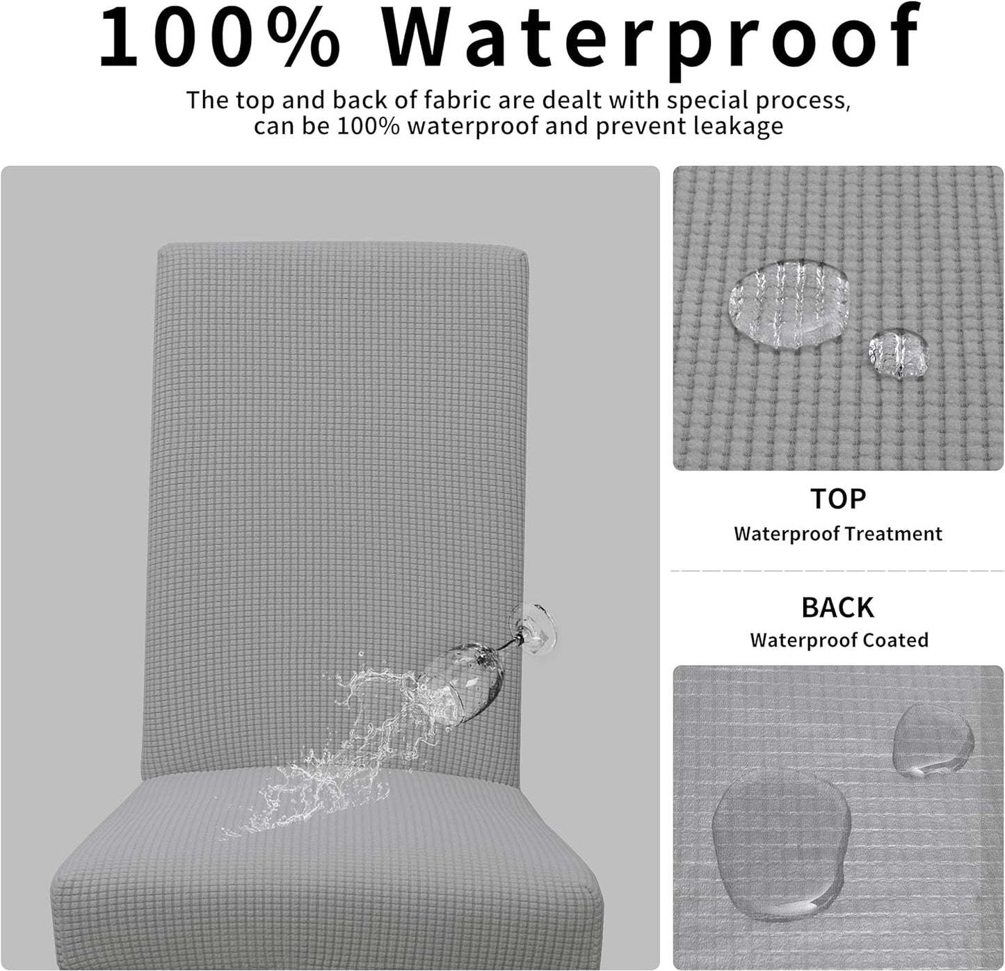 Easy-Going 100% Waterproof Dining Room Chair Cover Set of 6, Stretch Jacquard Parson Chair Slipcover Removable Washable Chair Protector for Home, Restaurant, Banquet (Large, Light Gray)