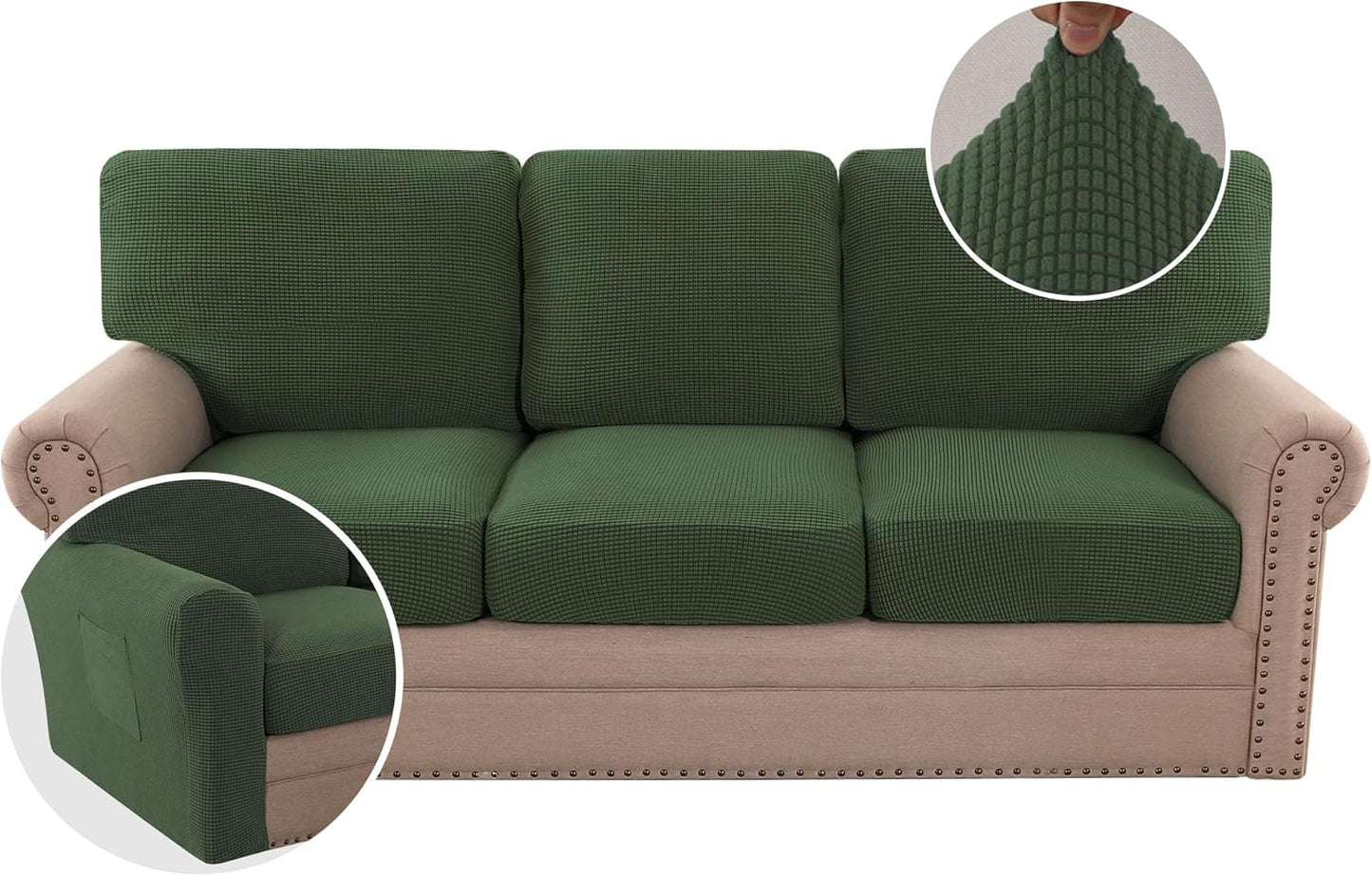 H.VERSAILTEX Multi-Pieces Sofa Covers Stretch Couch Covers Form Fitted Seats and Back Cushions Covers (3 Seat Covers Plus 3 Back Cusion Covers, Bonus 2 Armrest Covers), Grey
