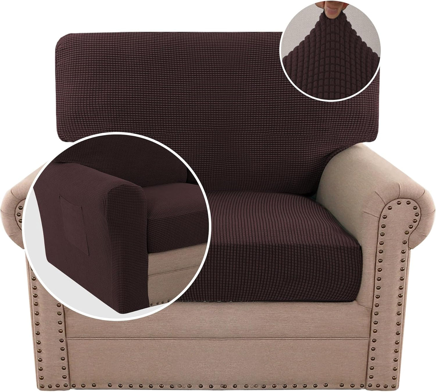 H.VERSAILTEX Multi-Pieces Sofa Covers Stretch Couch Covers Form Fitted Seats and Back Cushions Covers (3 Seat Covers Plus 3 Back Cusion Covers, Bonus 2 Armrest Covers), Grey