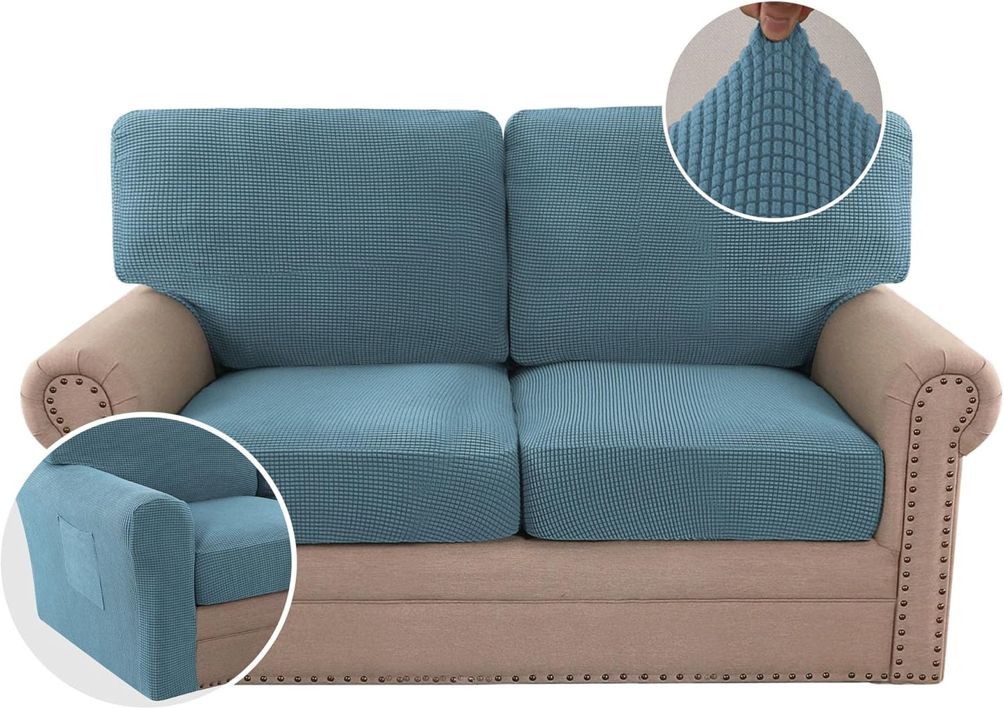 H.VERSAILTEX Multi-Pieces Sofa Covers Stretch Couch Covers Form Fitted Seats and Back Cushions Covers (3 Seat Covers Plus 3 Back Cusion Covers, Bonus 2 Armrest Covers), Grey