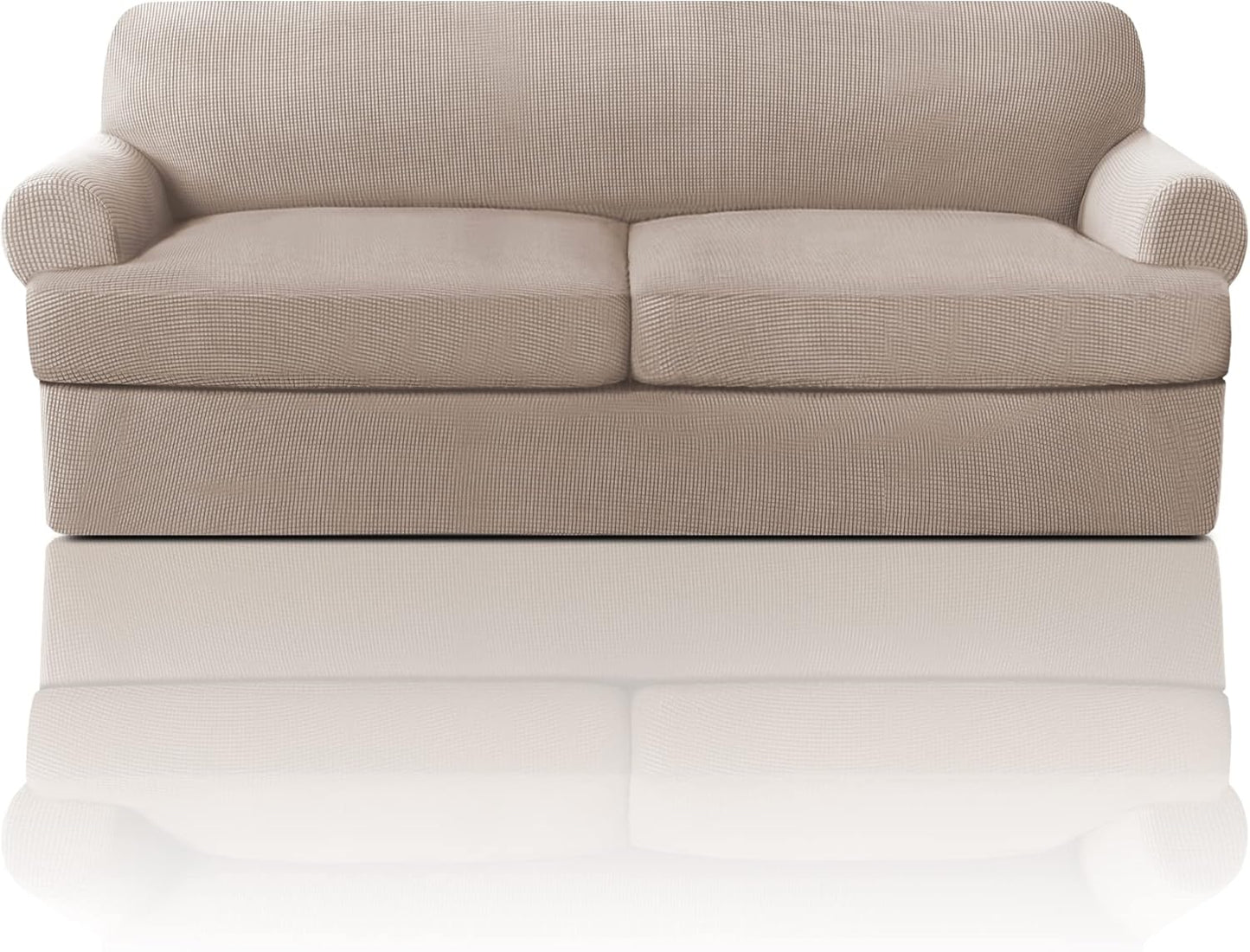 PrinceDeco T Cushion Sofa Slipcover 4 Pieces Sofa Covers for T Cushion Couch Soft Sofa Slip Covers Furniture Protector with 3 Individual T Shape Seat Covers (72"-90"), Island Fossi