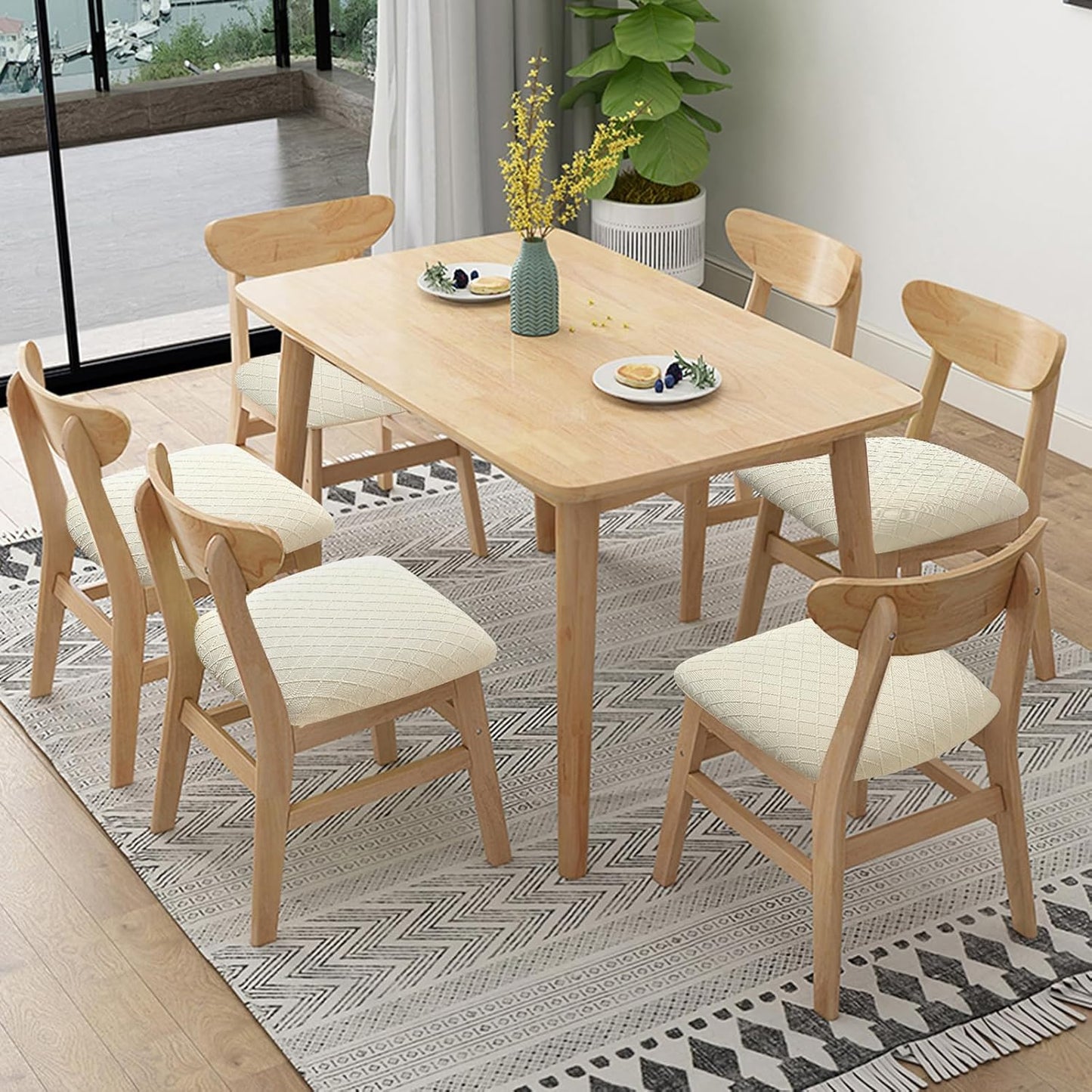 Stretch Chair Seat Covers 6 PCS, Removable Washable Dining Chair Covers Anti-Dust Dining Room Seat Cushion Slipcovers (6, Beige)