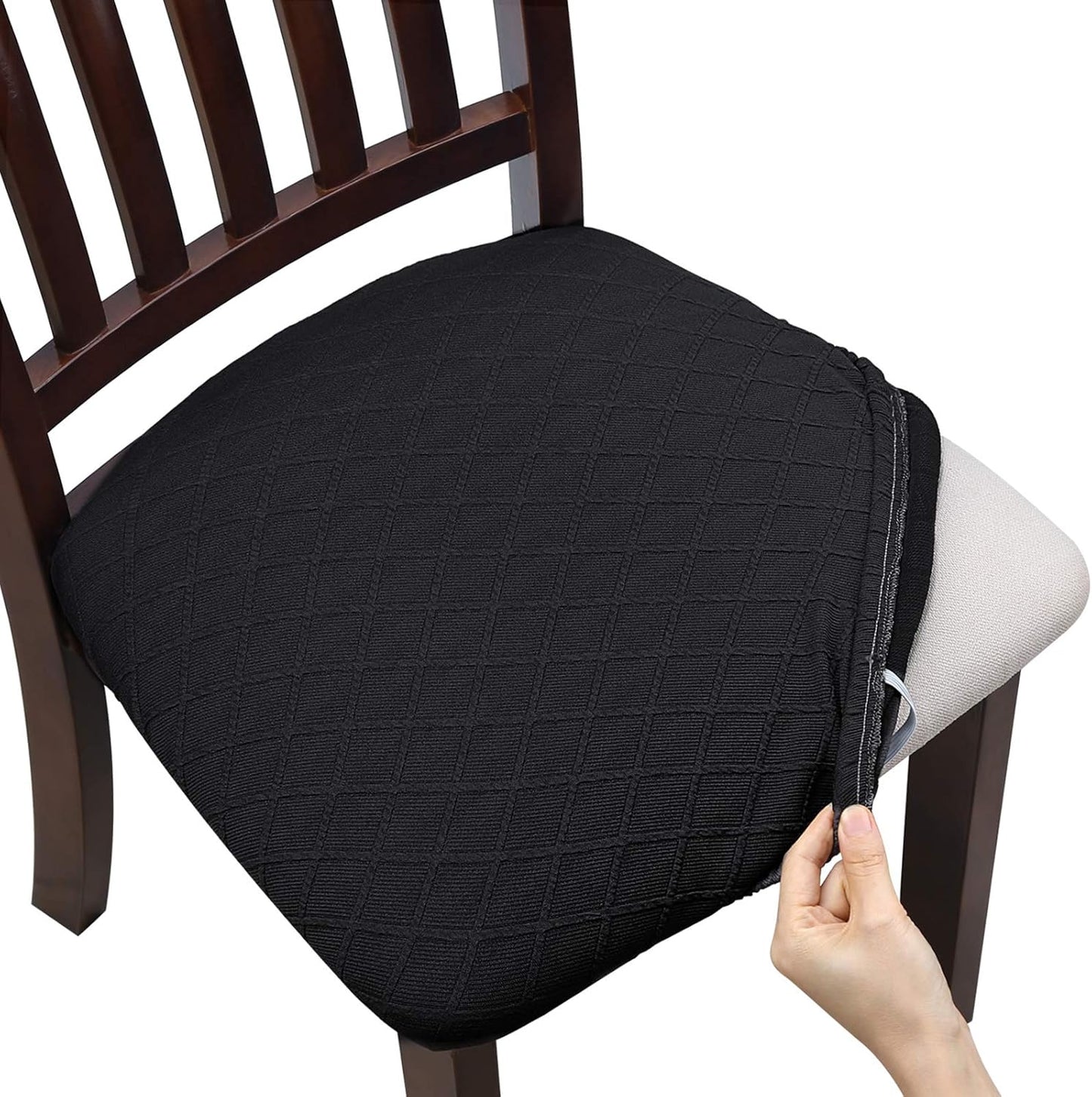 Stretch Chair Seat Covers 6 PCS, Removable Washable Dining Chair Covers Anti-Dust Dining Room Seat Cushion Slipcovers (6, Beige)