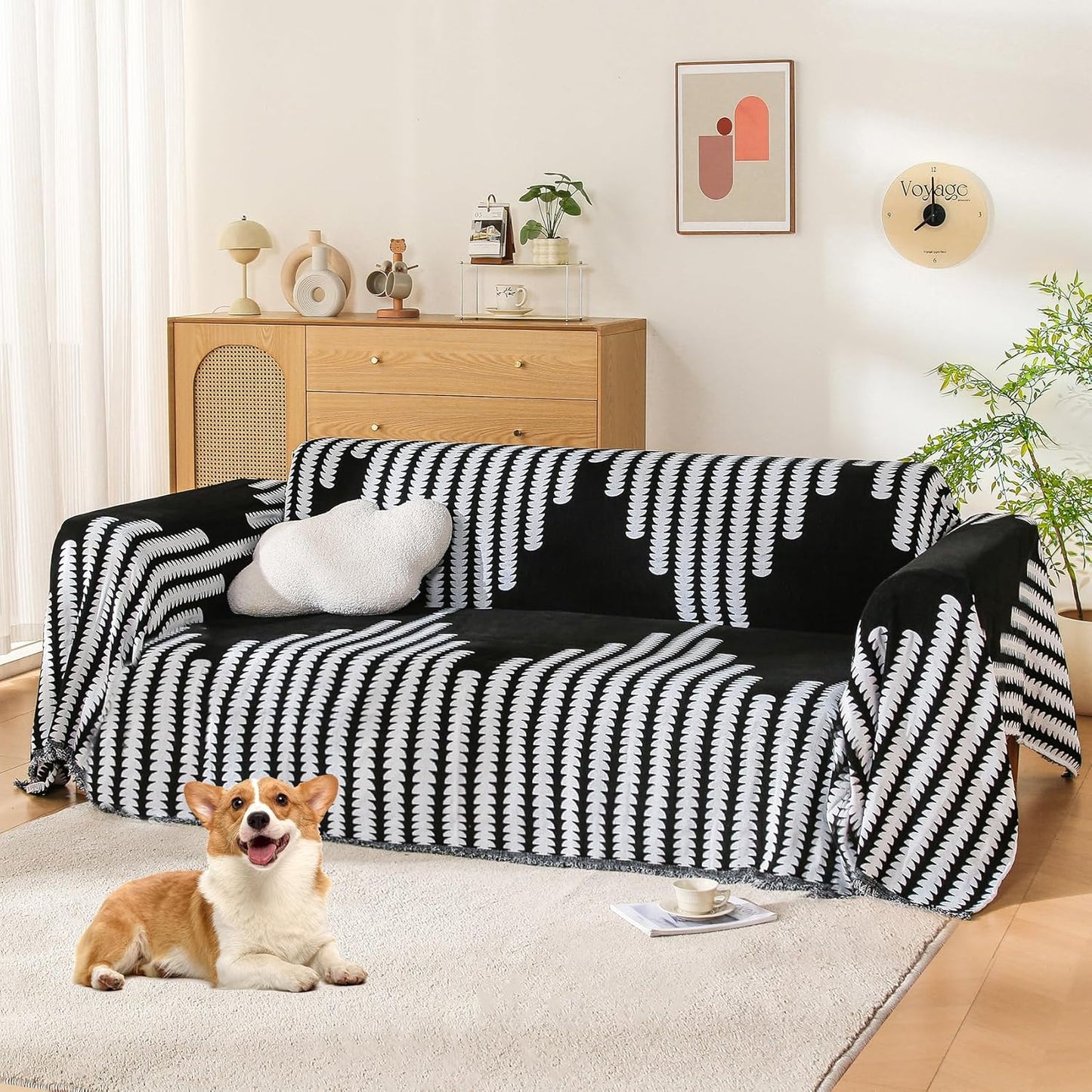 Boho Couch Cover, Sofa Covers for 3 Cushion Couch, Couch Cover for Dogs Washable Sectional Couch Covers L Shape Furniture Protecto (1# Grey, 71" x 134")