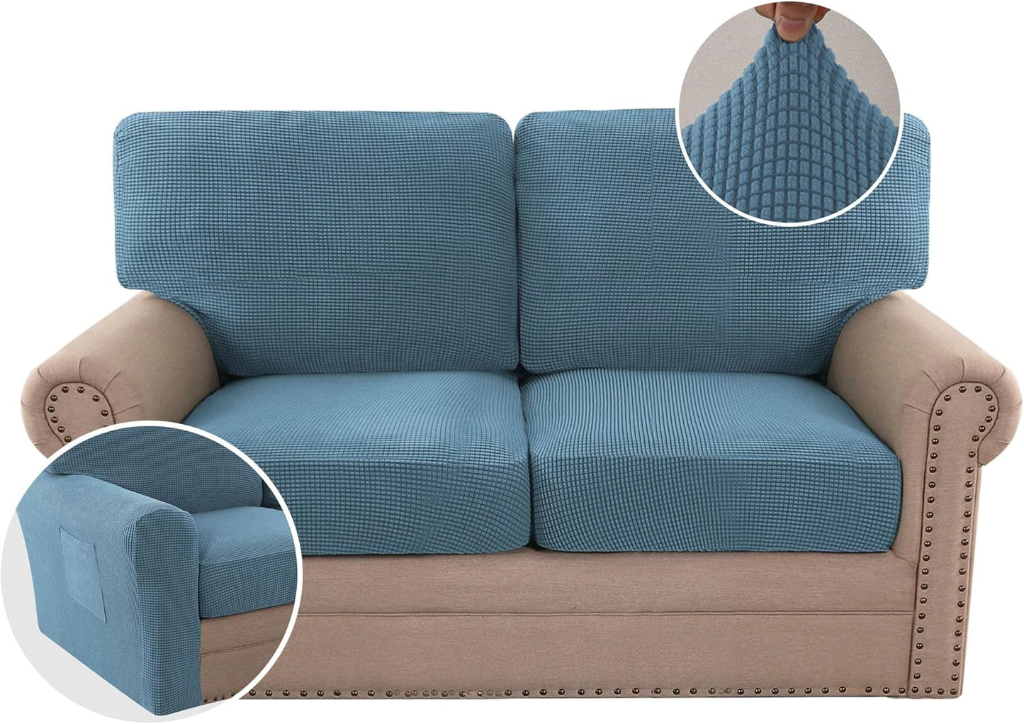H.VERSAILTEX Multi-Pieces Sofa Covers Stretch Couch Covers Form Fitted Seats and Back Cushions Covers (3 Seat Covers Plus 3 Back Cusion Covers, Bonus 2 Armrest Covers), Grey