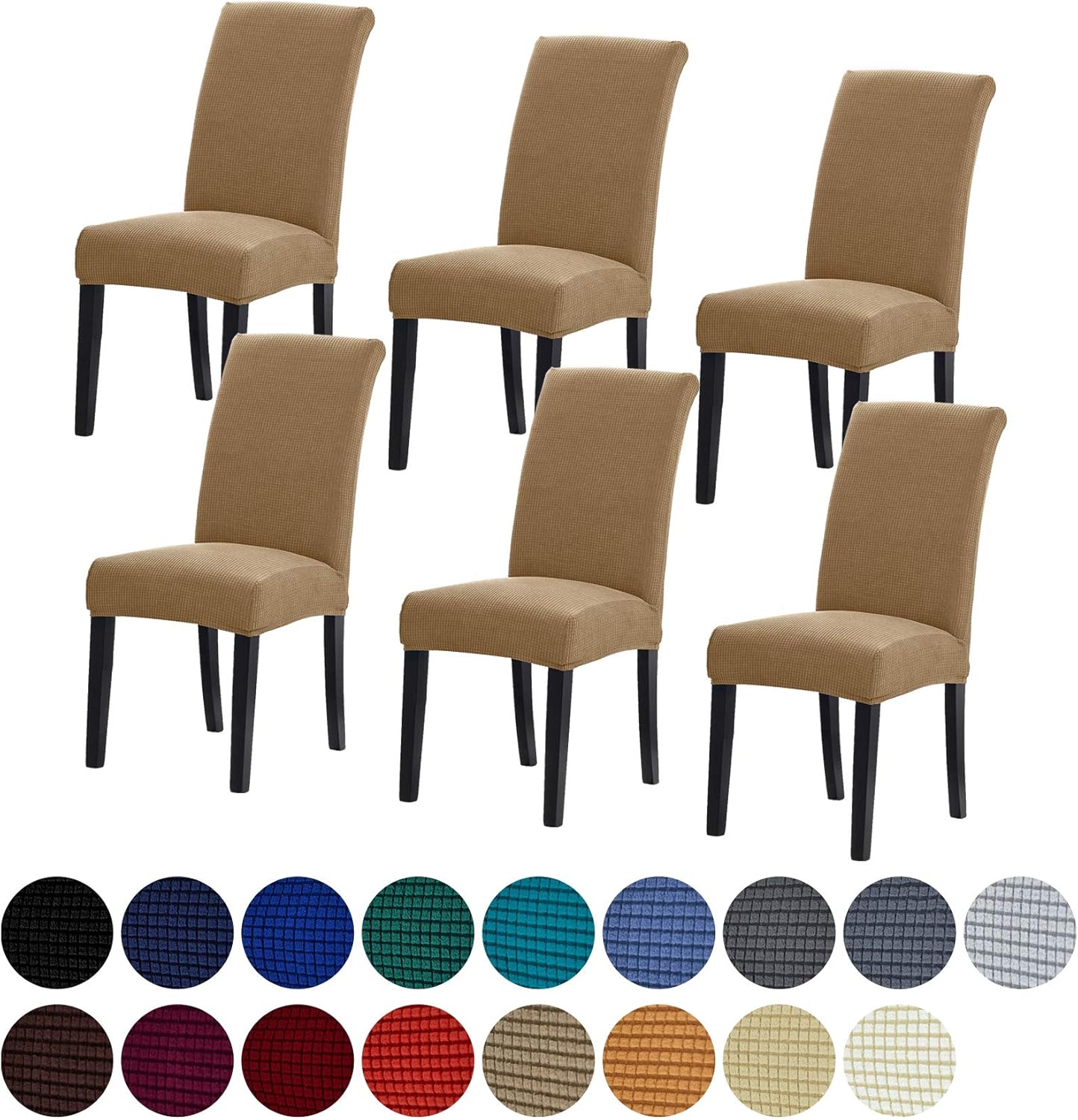 Howhic Stretch Chair Covers for Dining Room Set of 4, Removable Washable Dining Room Chair Covers, Dining Chair Slipcovers Seat Protector, Great for Home and Banquet Decoration (Ivory, 4 Pack)