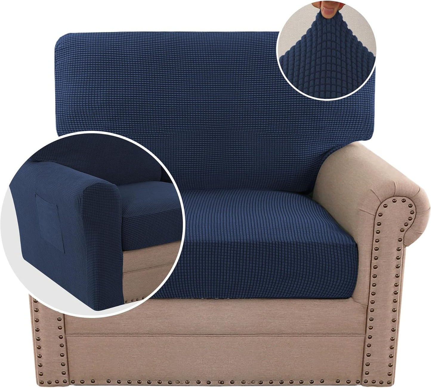 H.VERSAILTEX Multi-Pieces Sofa Covers Stretch Couch Covers Form Fitted Seats and Back Cushions Covers (3 Seat Covers Plus 3 Back Cusion Covers, Bonus 2 Armrest Covers), Grey