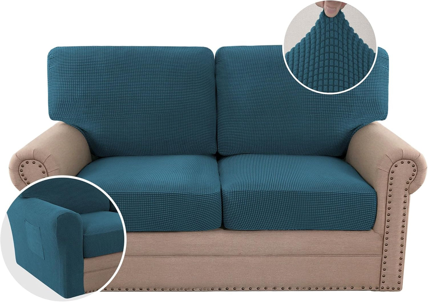 H.VERSAILTEX Multi-Pieces Sofa Covers Stretch Couch Covers Form Fitted Seats and Back Cushions Covers (3 Seat Covers Plus 3 Back Cusion Covers, Bonus 2 Armrest Covers), Grey