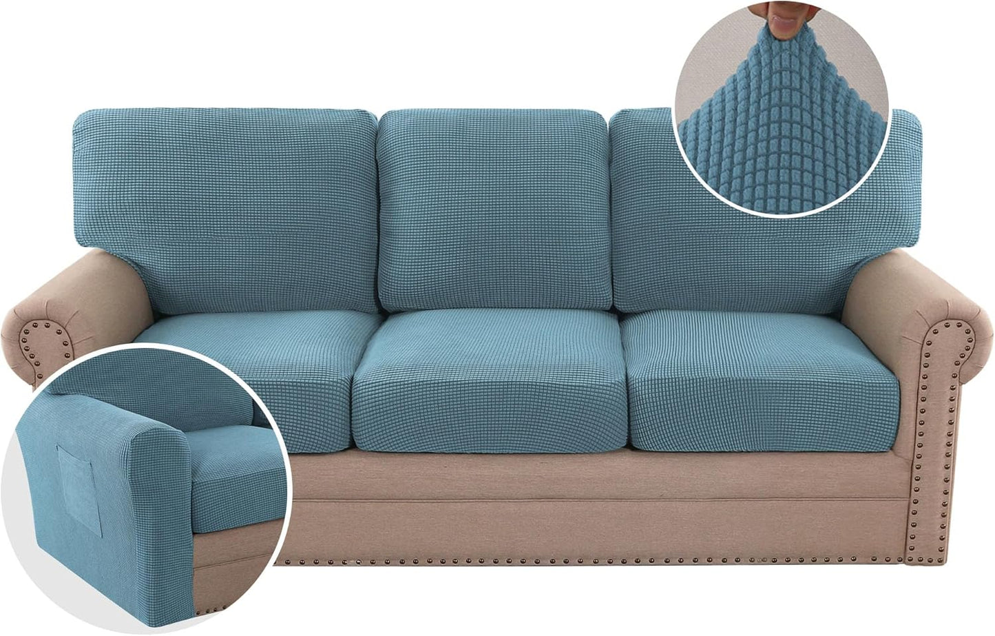 H.VERSAILTEX Multi-Pieces Sofa Covers Stretch Couch Covers Form Fitted Seats and Back Cushions Covers (3 Seat Covers Plus 3 Back Cusion Covers, Bonus 2 Armrest Covers), Grey