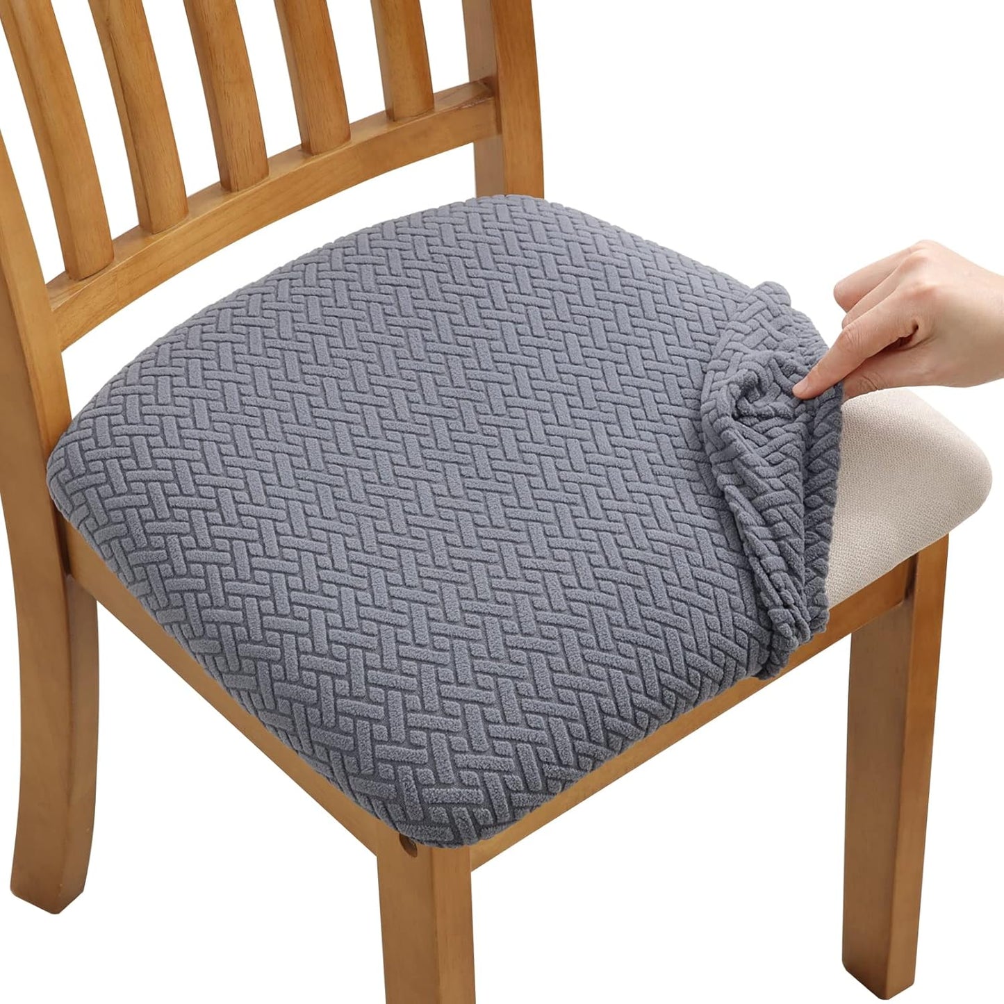 Stretch Chair Seat Covers 6 PCS, Removable Washable Dining Chair Covers Anti-Dust Dining Room Seat Cushion Slipcovers (6, Beige)