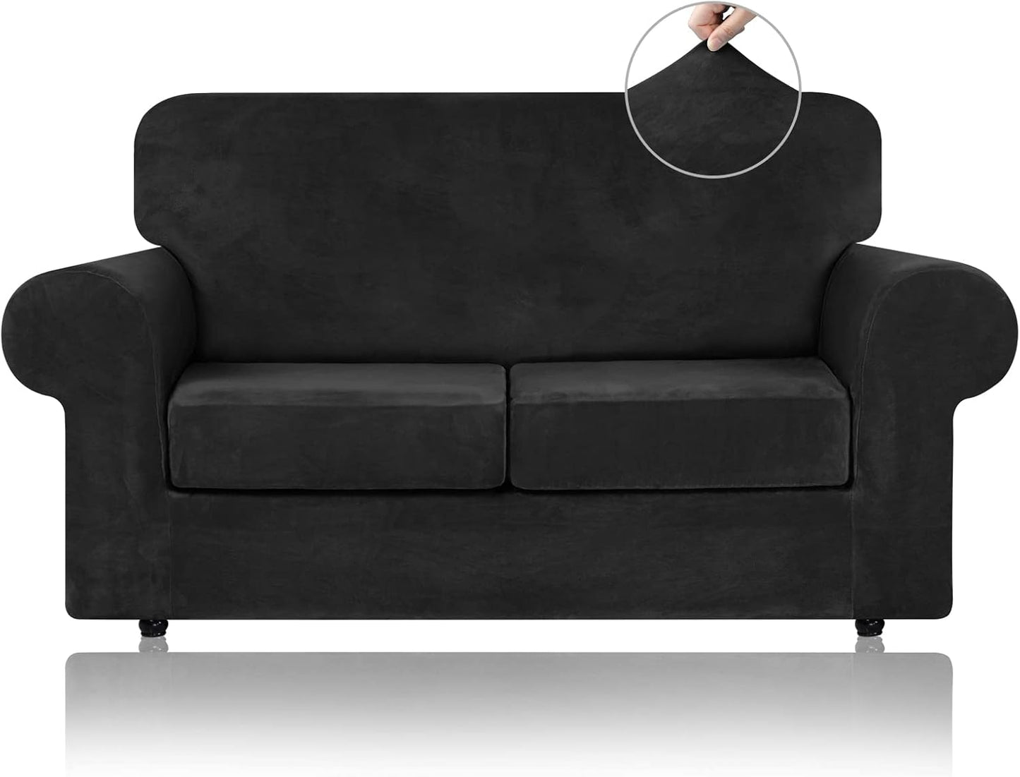 WEERRW Velvet Couch Covers for 2 Cushion Couch Sofa - High Stretch Luxury Velvet Plush 3 Pieces Sofa Slipcovers with Elastic Bottom, Furniture Protector for Pets, Machine Washable, Ivory, Medium