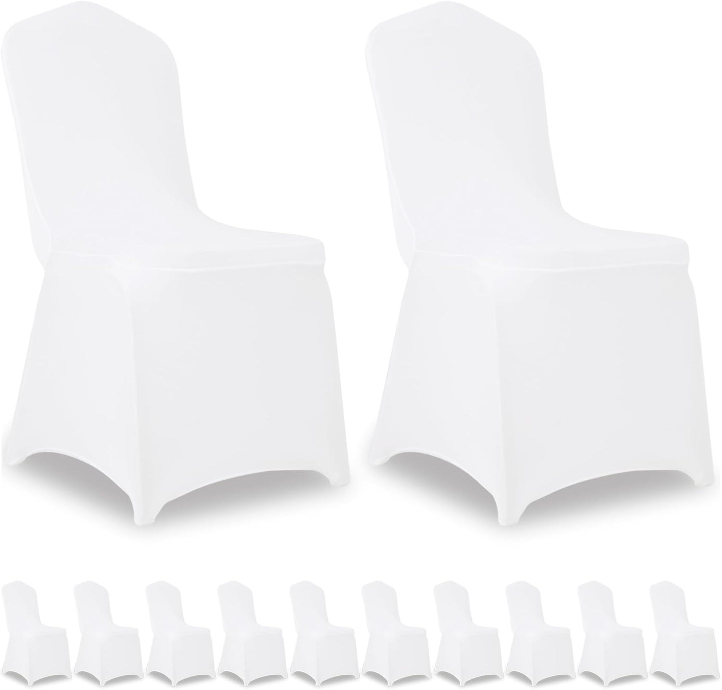 12 Pack White Stretch Polyester Spandex Chair Covers Universal Washable Removable Chair Slipcovers Protector for Wedding Banquet Events Party Dining Decoration