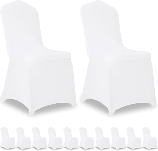 12 Pack White Stretch Polyester Spandex Chair Covers Universal Washable Removable Chair Slipcovers Protector for Wedding Banquet Events Party Dining Decoration