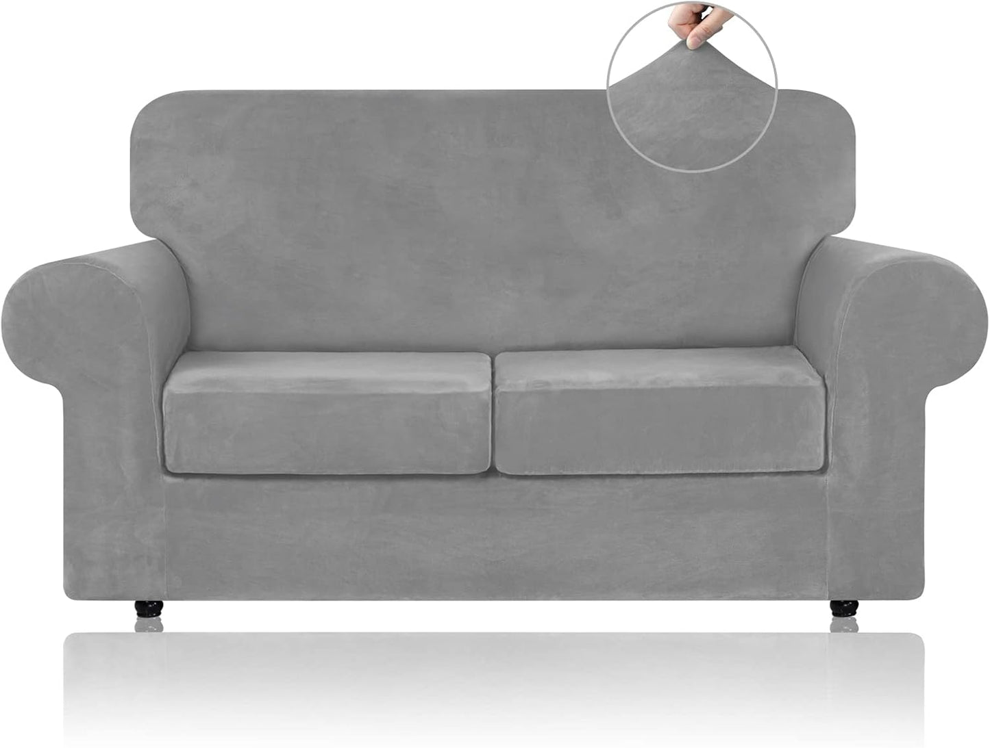 WEERRW Velvet Couch Covers for 2 Cushion Couch Sofa - High Stretch Luxury Velvet Plush 3 Pieces Sofa Slipcovers with Elastic Bottom, Furniture Protector for Pets, Machine Washable, Ivory, Medium