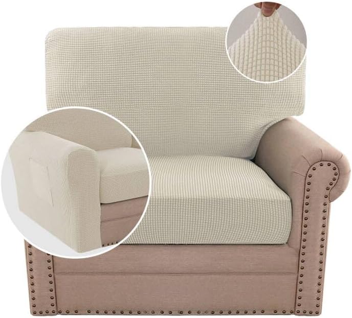H.VERSAILTEX Multi-Pieces Sofa Covers Stretch Couch Covers Form Fitted Seats and Back Cushions Covers (3 Seat Covers Plus 3 Back Cusion Covers, Bonus 2 Armrest Covers), Grey