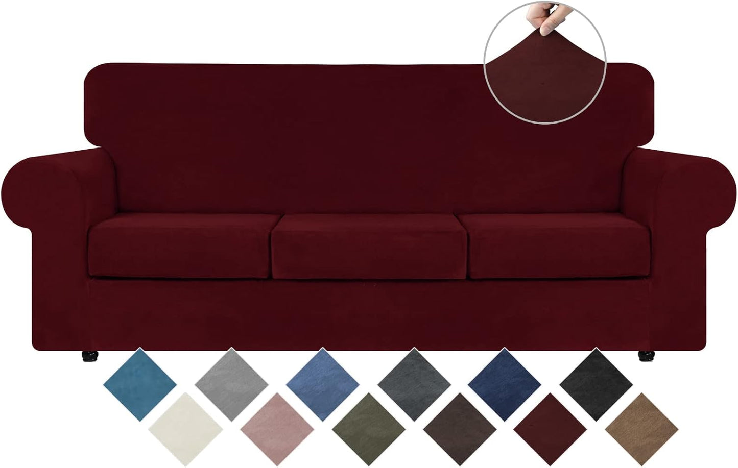 WEERRW Velvet Couch Covers for 2 Cushion Couch Sofa - High Stretch Luxury Velvet Plush 3 Pieces Sofa Slipcovers with Elastic Bottom, Furniture Protector for Pets, Machine Washable, Ivory, Medium