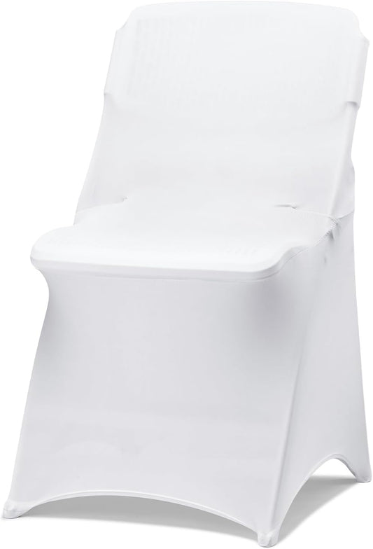 10 Pack White Folding Chair Covers for Party, Spandex Chair Covers for Wedding, Stretch Seat Cover 10 Pieces, Universal Fitted Polyester Slipcovers for Dining Chairs, Parties & Banquet (10 PCS)