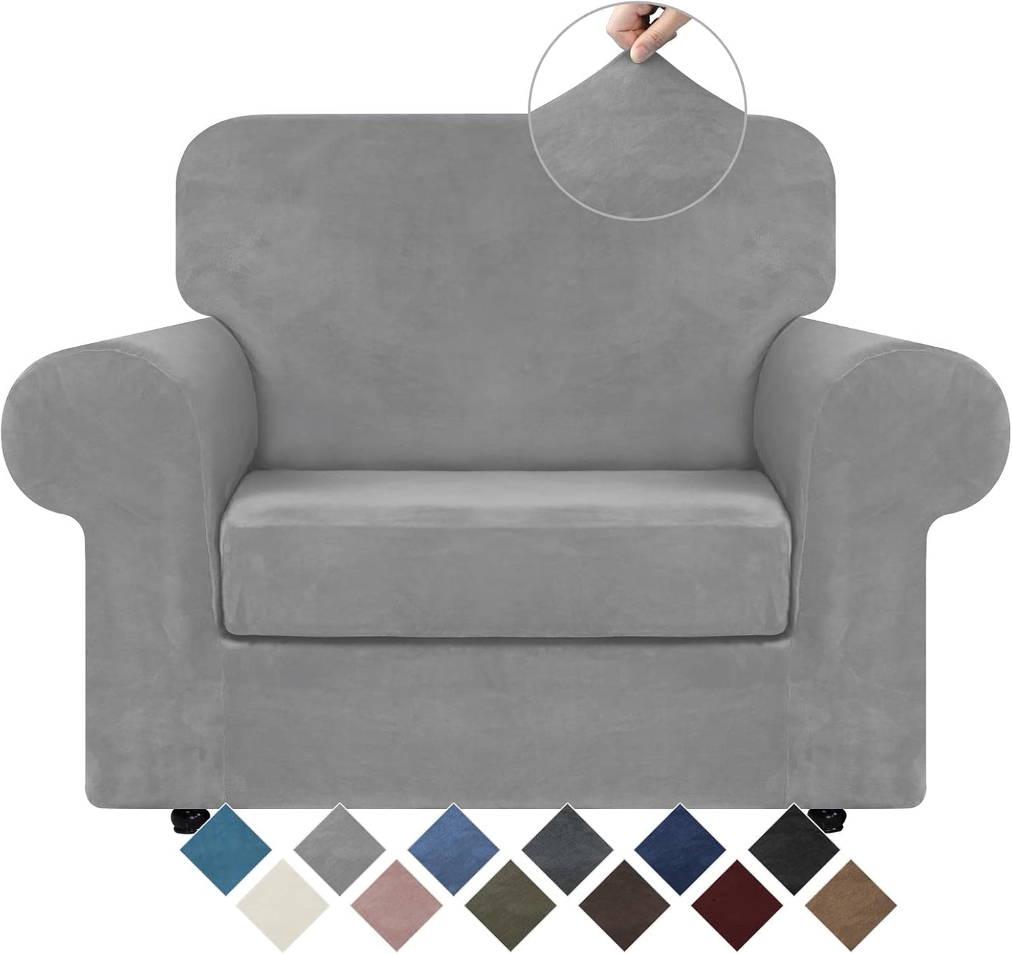 WEERRW Velvet Couch Covers for 2 Cushion Couch Sofa - High Stretch Luxury Velvet Plush 3 Pieces Sofa Slipcovers with Elastic Bottom, Furniture Protector for Pets, Machine Washable, Ivory, Medium