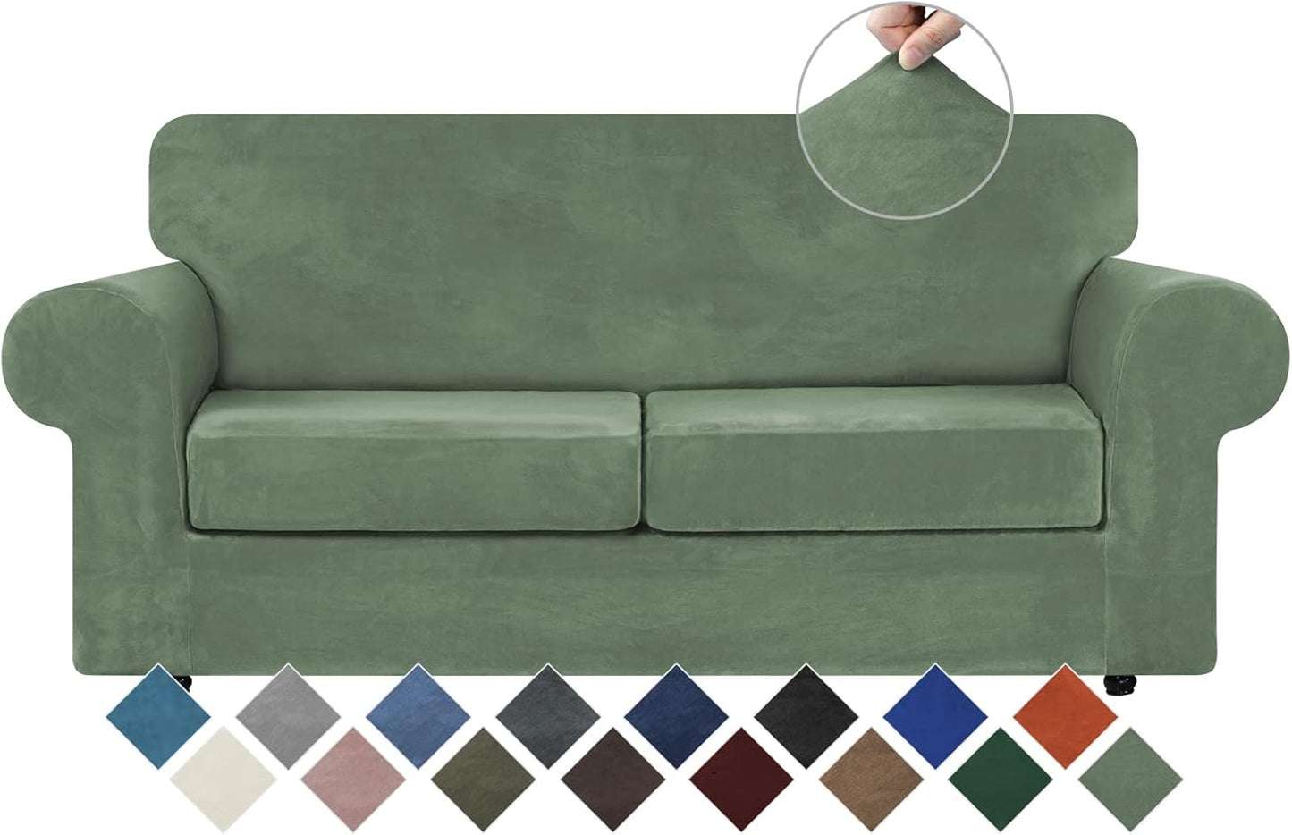 WEERRW Velvet Couch Covers for 2 Cushion Couch Sofa - High Stretch Luxury Velvet Plush 3 Pieces Sofa Slipcovers with Elastic Bottom, Furniture Protector for Pets, Machine Washable, Ivory, Medium