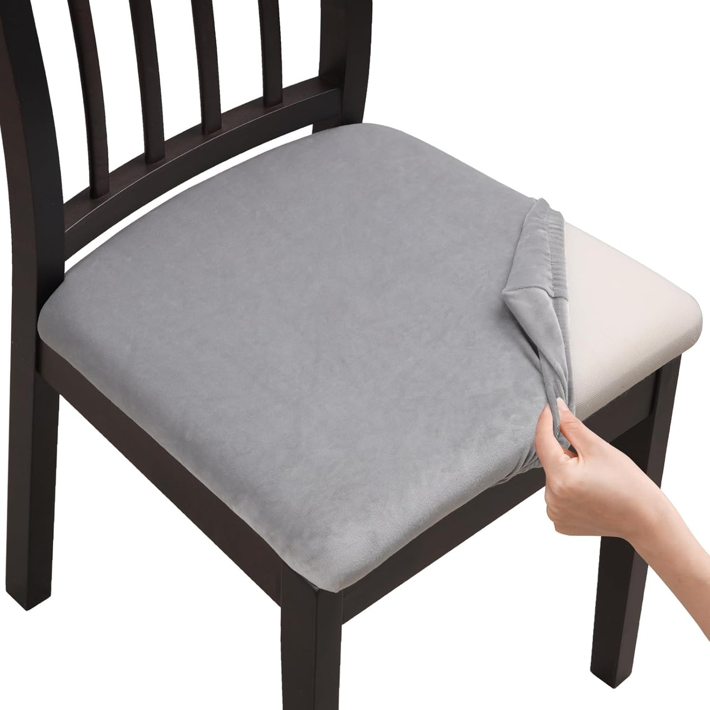 Stretch Chair Seat Covers 6 PCS, Removable Washable Dining Chair Covers Anti-Dust Dining Room Seat Cushion Slipcovers (6, Beige)