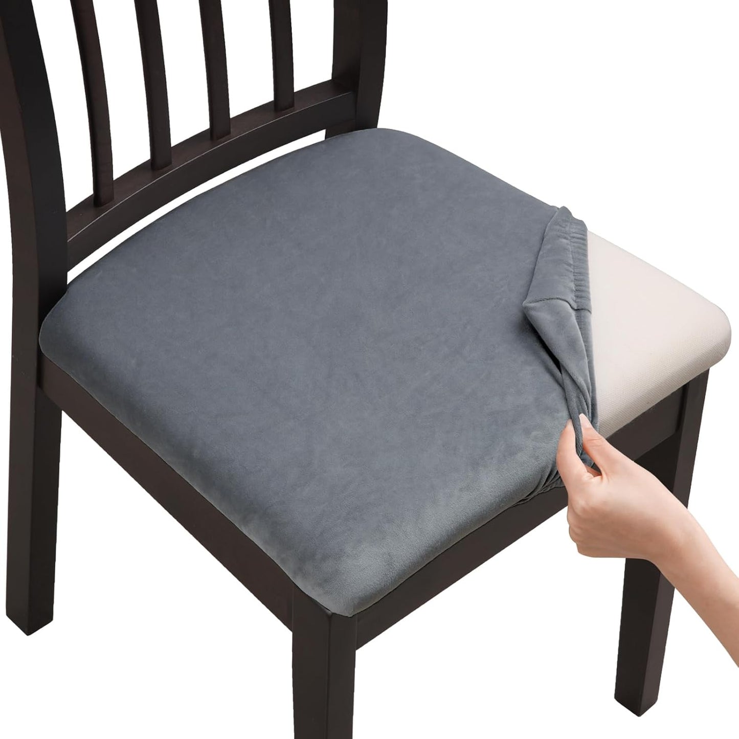 Stretch Chair Seat Covers 6 PCS, Removable Washable Dining Chair Covers Anti-Dust Dining Room Seat Cushion Slipcovers (6, Beige)