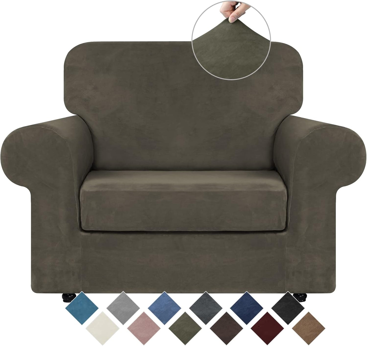 WEERRW Velvet Couch Covers for 2 Cushion Couch Sofa - High Stretch Luxury Velvet Plush 3 Pieces Sofa Slipcovers with Elastic Bottom, Furniture Protector for Pets, Machine Washable, Ivory, Medium