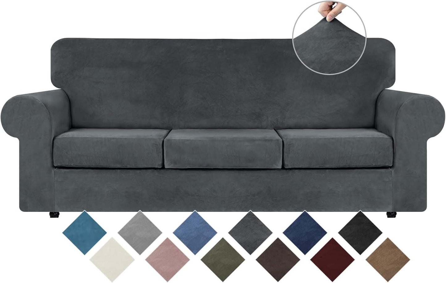 WEERRW Velvet Couch Covers for 2 Cushion Couch Sofa - High Stretch Luxury Velvet Plush 3 Pieces Sofa Slipcovers with Elastic Bottom, Furniture Protector for Pets, Machine Washable, Ivory, Medium