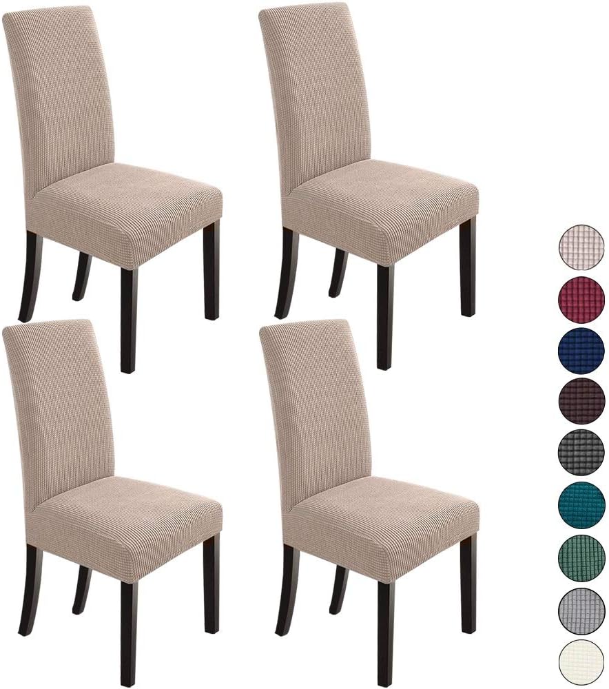 NORTHERN BROTHERS Dining Room Chair Covers Set of 6, Removable Washable Chair Covers for Dining Chairs Stretch Parson Chair Slipcover, Khaki
