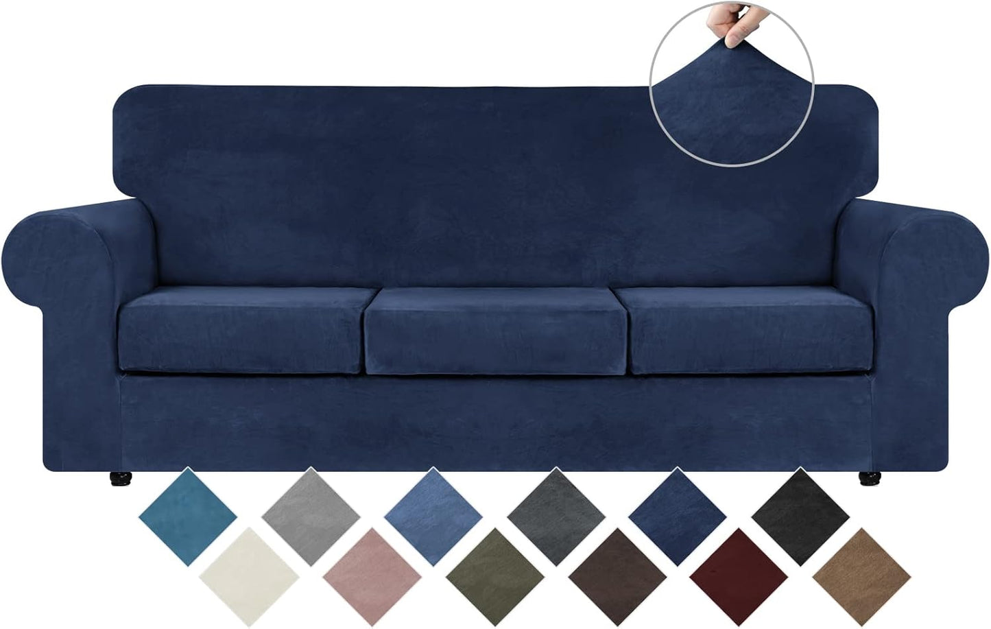 WEERRW Velvet Couch Covers for 2 Cushion Couch Sofa - High Stretch Luxury Velvet Plush 3 Pieces Sofa Slipcovers with Elastic Bottom, Furniture Protector for Pets, Machine Washable, Ivory, Medium