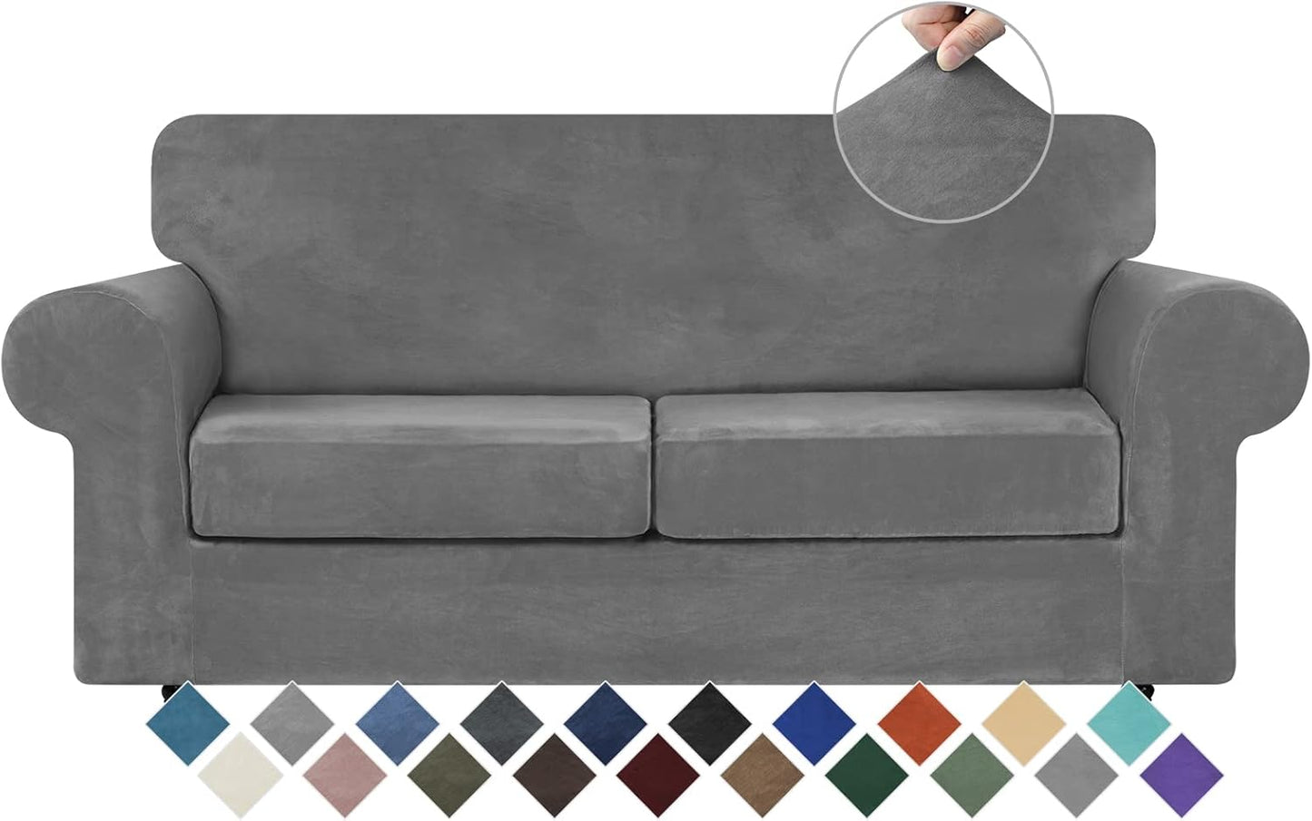 WEERRW Velvet Couch Covers for 2 Cushion Couch Sofa - High Stretch Luxury Velvet Plush 3 Pieces Sofa Slipcovers with Elastic Bottom, Furniture Protector for Pets, Machine Washable, Ivory, Medium