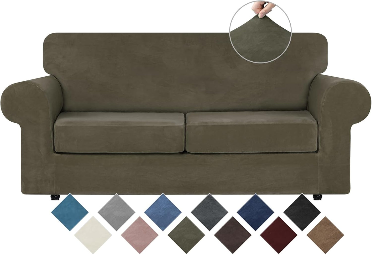 WEERRW Velvet Couch Covers for 2 Cushion Couch Sofa - High Stretch Luxury Velvet Plush 3 Pieces Sofa Slipcovers with Elastic Bottom, Furniture Protector for Pets, Machine Washable, Ivory, Medium
