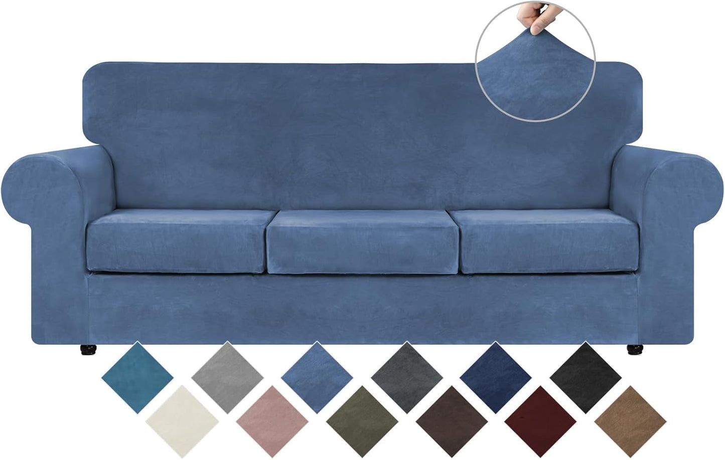 WEERRW Velvet Couch Covers for 2 Cushion Couch Sofa - High Stretch Luxury Velvet Plush 3 Pieces Sofa Slipcovers with Elastic Bottom, Furniture Protector for Pets, Machine Washable, Ivory, Medium