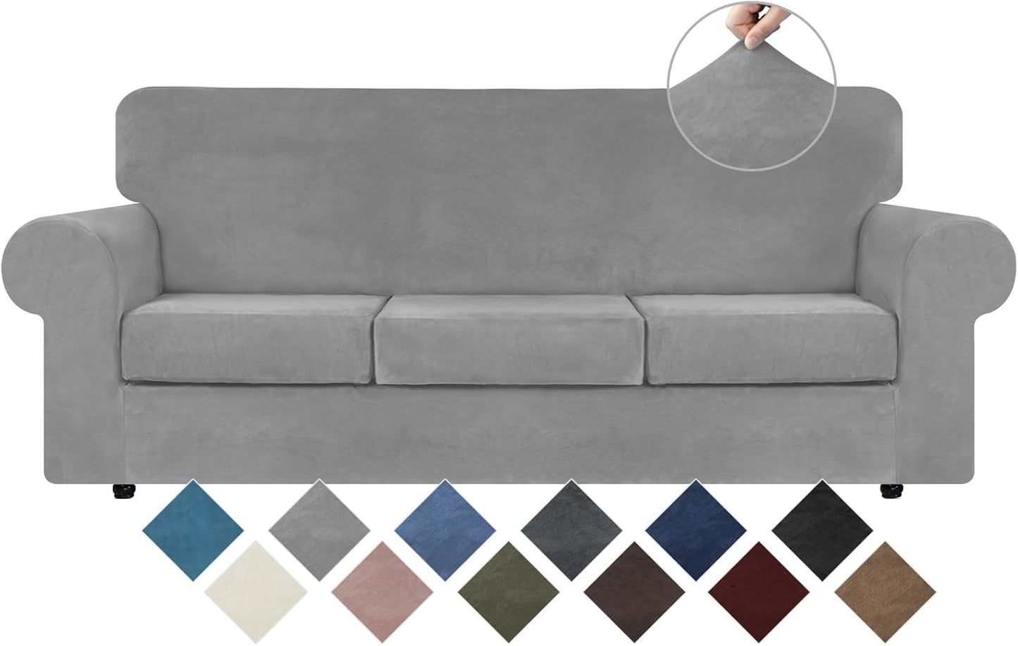 WEERRW Velvet Couch Covers for 2 Cushion Couch Sofa - High Stretch Luxury Velvet Plush 3 Pieces Sofa Slipcovers with Elastic Bottom, Furniture Protector for Pets, Machine Washable, Ivory, Medium