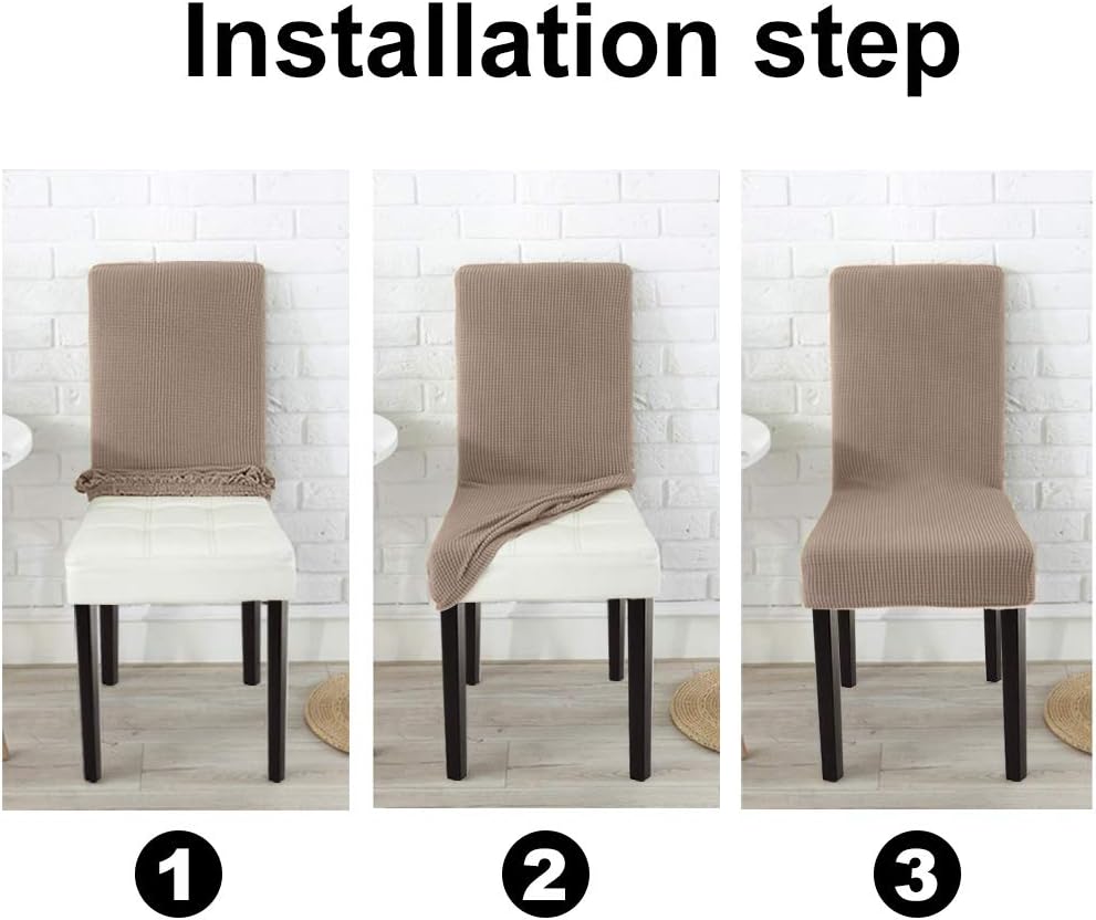 NORTHERN BROTHERS Dining Room Chair Covers Set of 6, Removable Washable Chair Covers for Dining Chairs Stretch Parson Chair Slipcover, Khaki