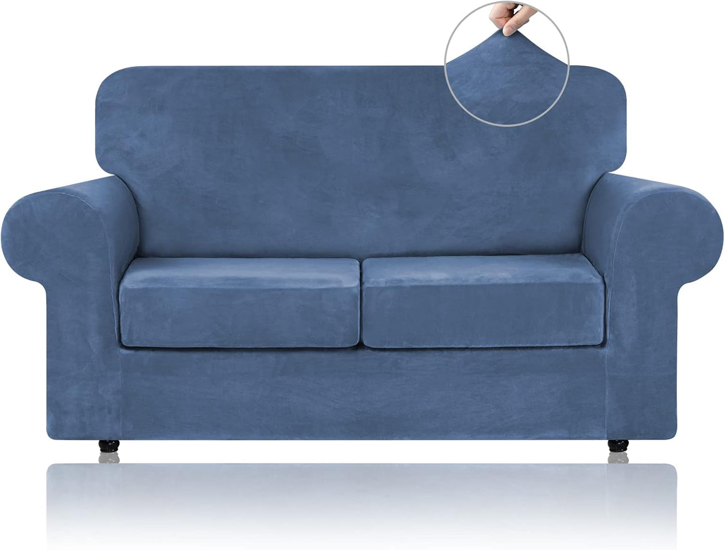 WEERRW Velvet Couch Covers for 2 Cushion Couch Sofa - High Stretch Luxury Velvet Plush 3 Pieces Sofa Slipcovers with Elastic Bottom, Furniture Protector for Pets, Machine Washable, Ivory, Medium