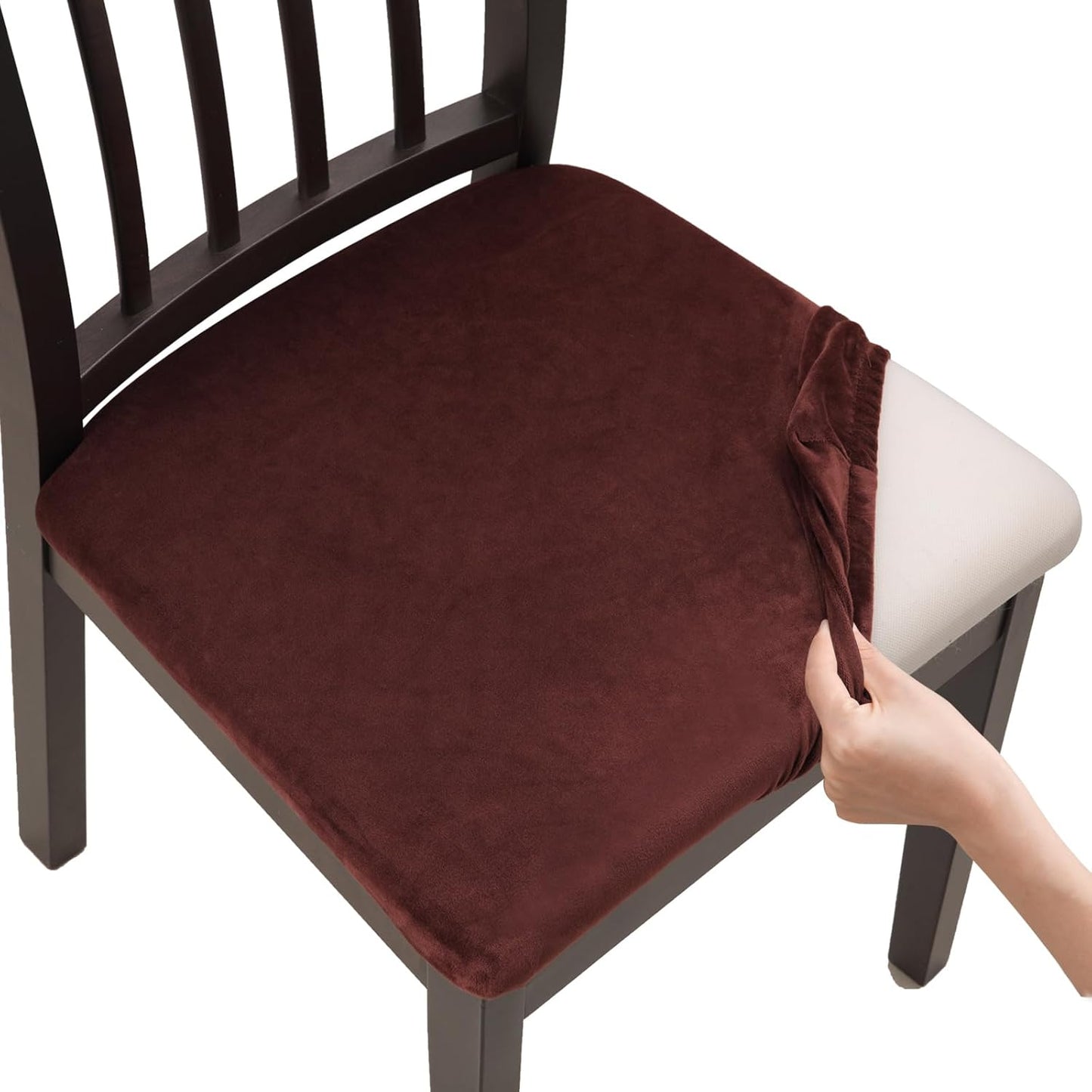 Stretch Chair Seat Covers 6 PCS, Removable Washable Dining Chair Covers Anti-Dust Dining Room Seat Cushion Slipcovers (6, Beige)