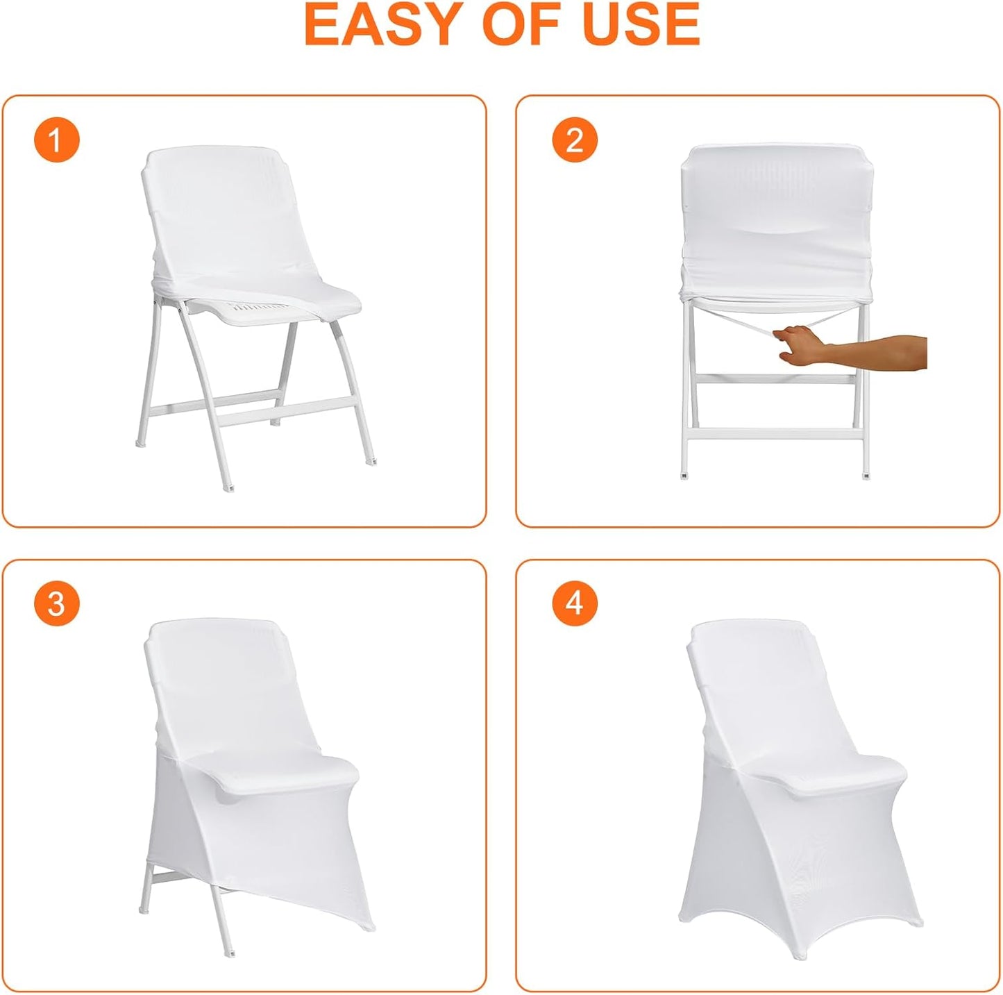 10 Pack White Folding Chair Covers for Party, Spandex Chair Covers for Wedding, Stretch Seat Cover 10 Pieces, Universal Fitted Polyester Slipcovers for Dining Chairs, Parties & Banquet (10 PCS)