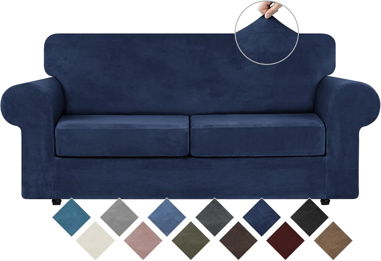 WEERRW Velvet Couch Covers for 2 Cushion Couch Sofa - High Stretch Luxury Velvet Plush 3 Pieces Sofa Slipcovers with Elastic Bottom, Furniture Protector for Pets, Machine Washable, Ivory, Medium