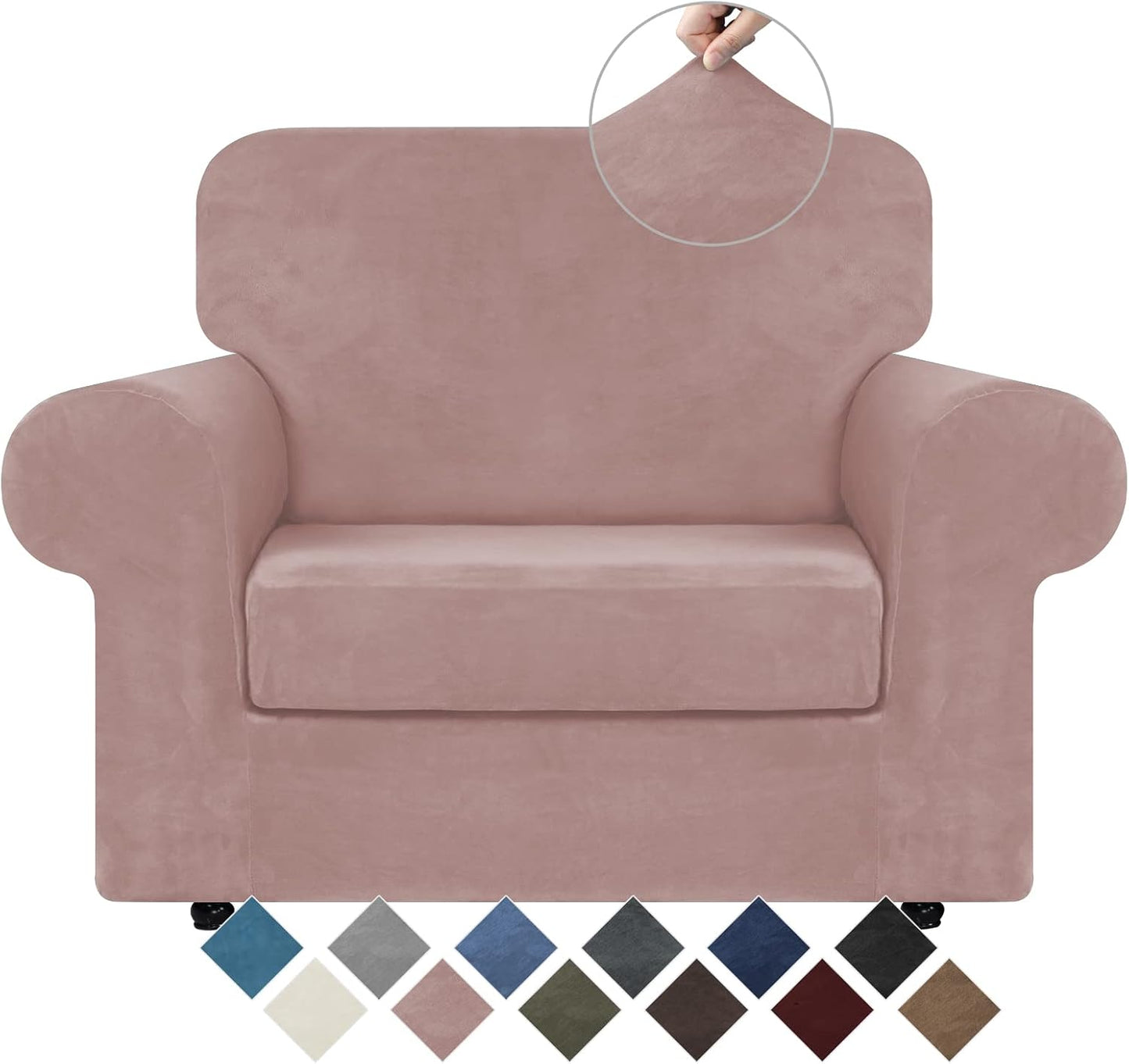 WEERRW Velvet Couch Covers for 2 Cushion Couch Sofa - High Stretch Luxury Velvet Plush 3 Pieces Sofa Slipcovers with Elastic Bottom, Furniture Protector for Pets, Machine Washable, Ivory, Medium