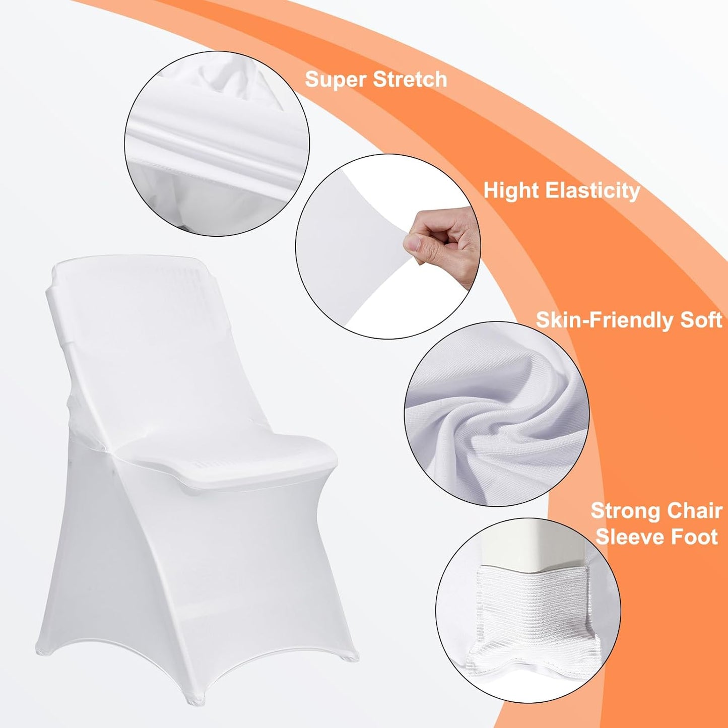 10 Pack White Folding Chair Covers for Party, Spandex Chair Covers for Wedding, Stretch Seat Cover 10 Pieces, Universal Fitted Polyester Slipcovers for Dining Chairs, Parties & Banquet (10 PCS)