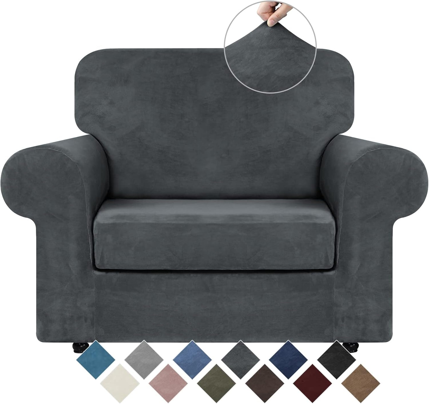 WEERRW Velvet Couch Covers for 2 Cushion Couch Sofa - High Stretch Luxury Velvet Plush 3 Pieces Sofa Slipcovers with Elastic Bottom, Furniture Protector for Pets, Machine Washable, Ivory, Medium