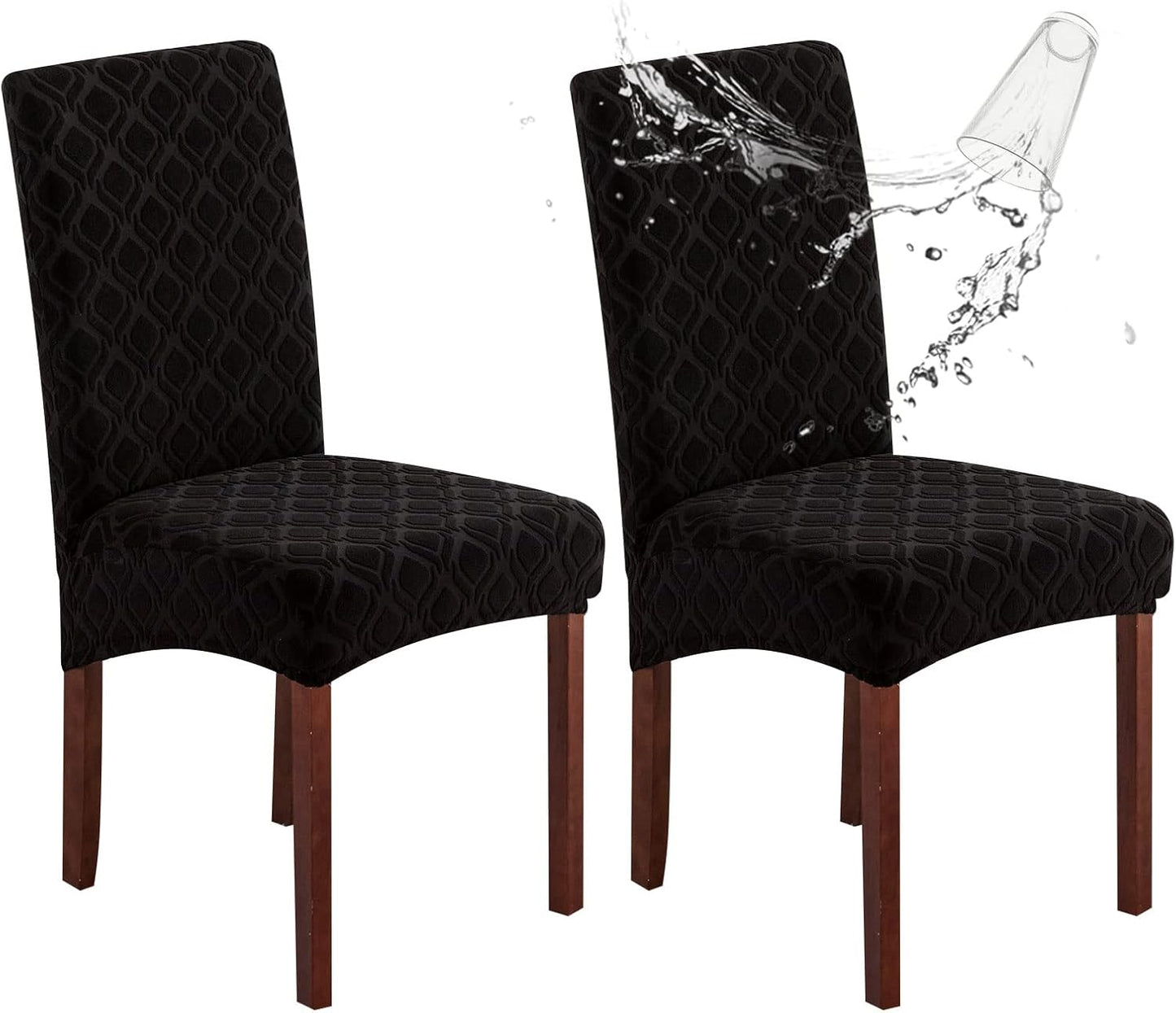 Genina Waterproof Chair Covers for Dining Room 6 Pack, Stretch Jacquard Dining Chair Cover Removable Washable Chair Protectors Cover for Kitchen, Home (Leaves-Warm Gray, 6 PCS)
