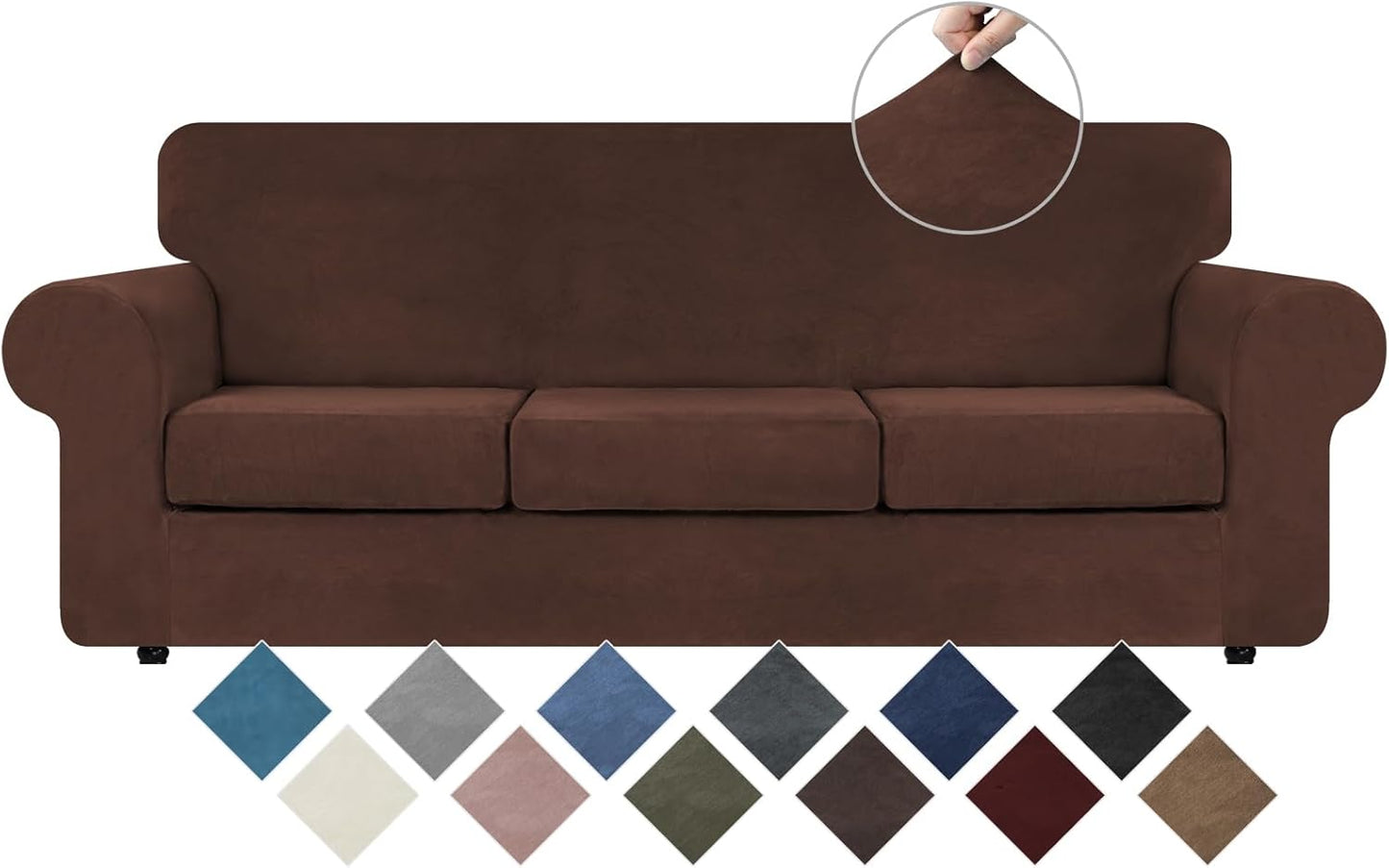 WEERRW Velvet Couch Covers for 2 Cushion Couch Sofa - High Stretch Luxury Velvet Plush 3 Pieces Sofa Slipcovers with Elastic Bottom, Furniture Protector for Pets, Machine Washable, Ivory, Medium