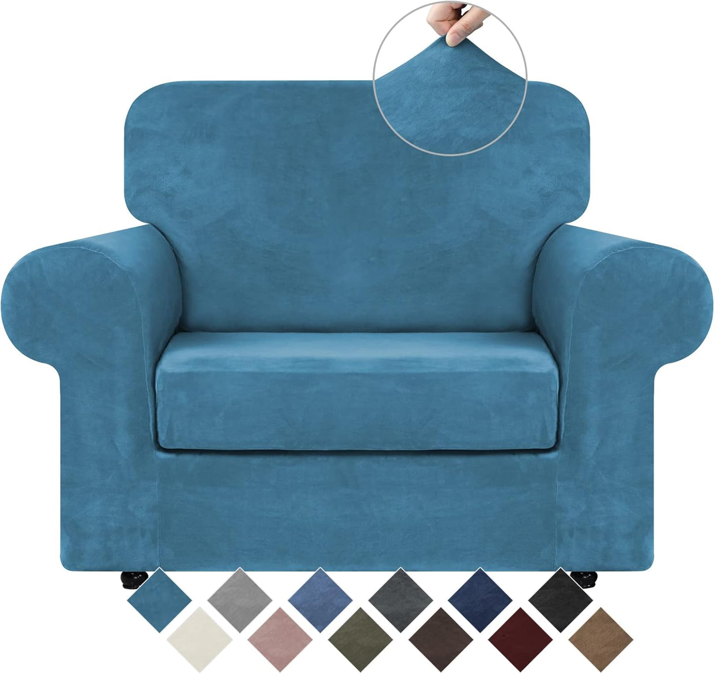 WEERRW Velvet Couch Covers for 2 Cushion Couch Sofa - High Stretch Luxury Velvet Plush 3 Pieces Sofa Slipcovers with Elastic Bottom, Furniture Protector for Pets, Machine Washable, Ivory, Medium