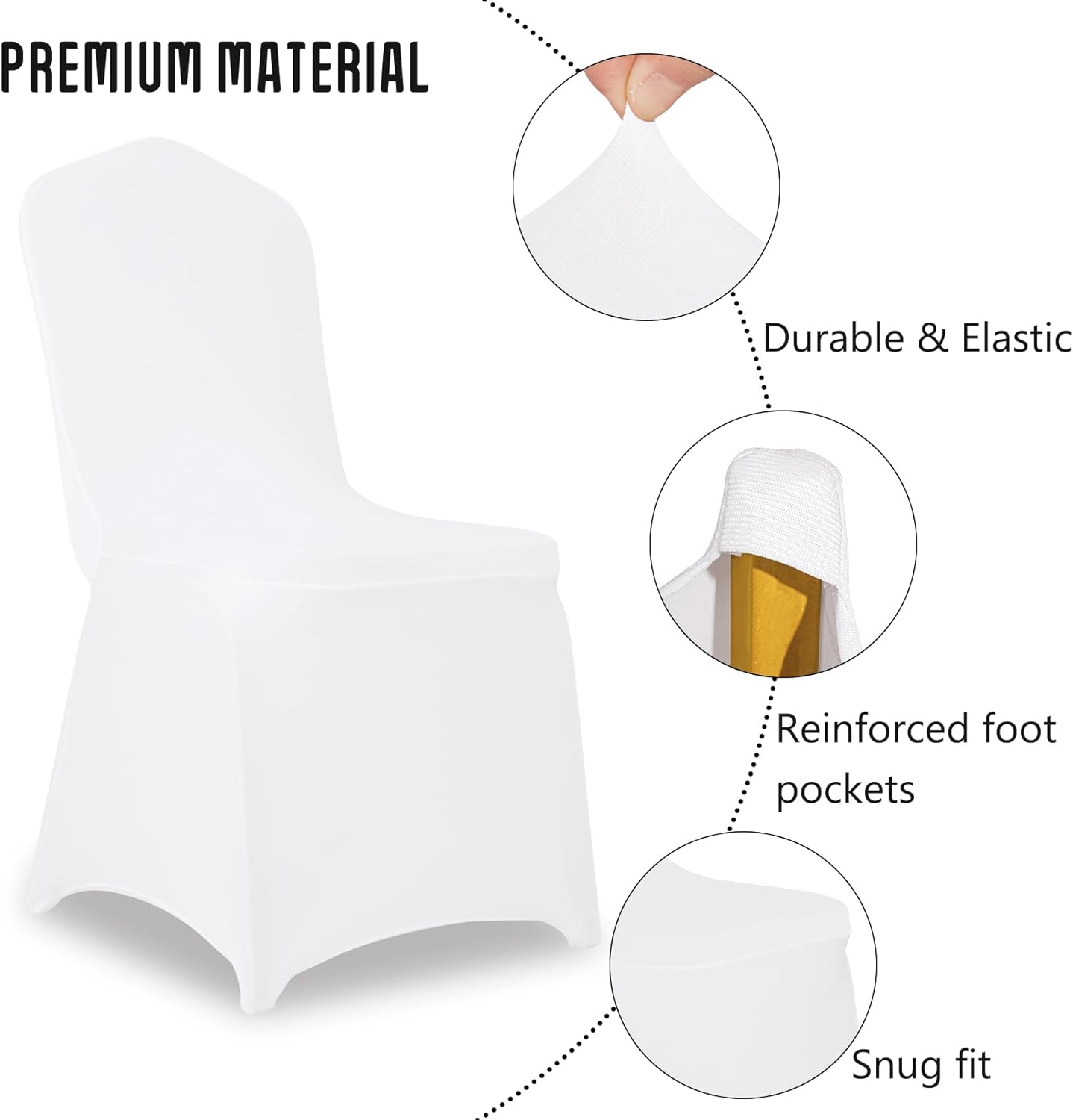 12 Pack White Stretch Polyester Spandex Chair Covers Universal Washable Removable Chair Slipcovers Protector for Wedding Banquet Events Party Dining Decoration